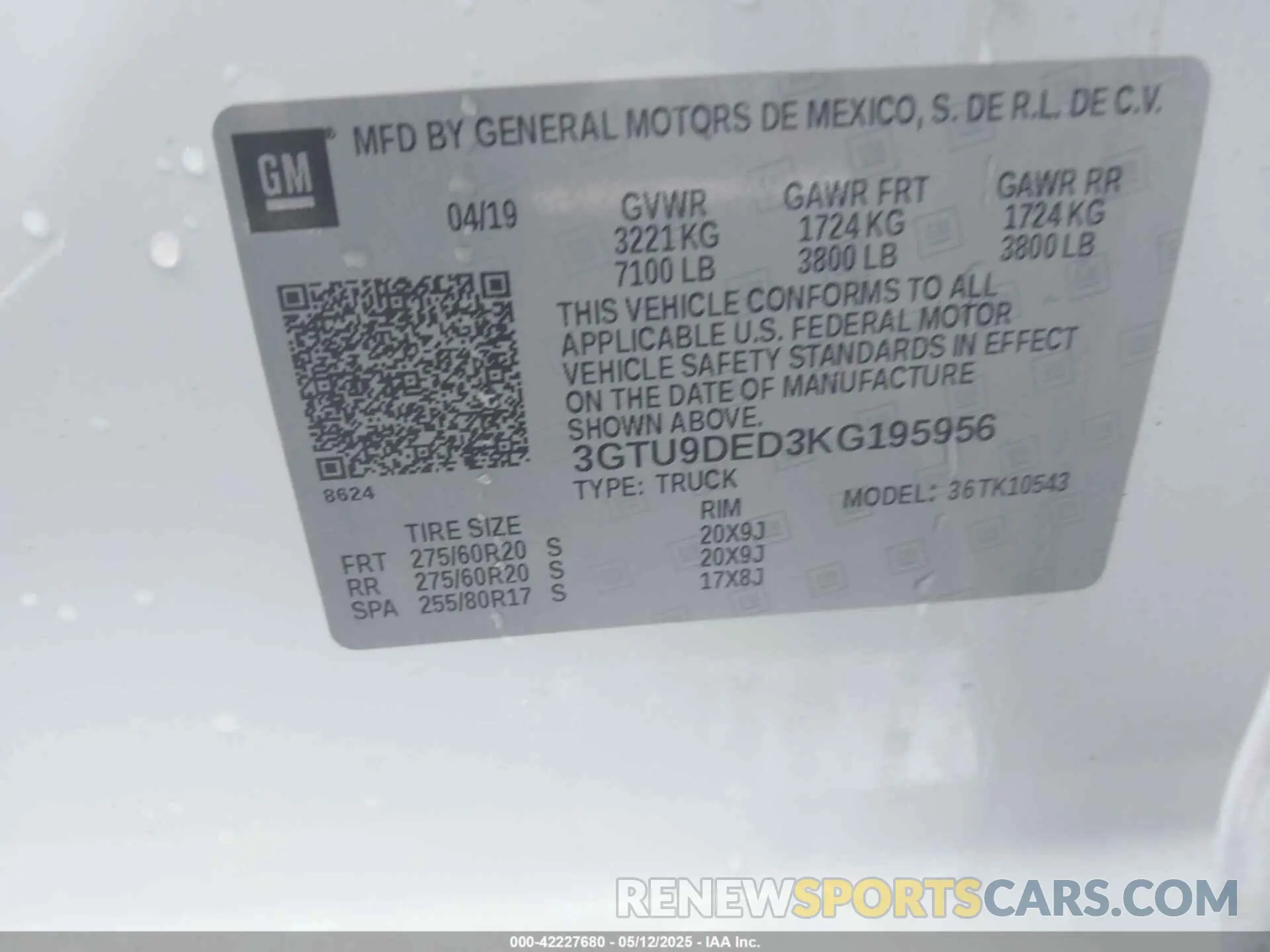 9 Photograph of a damaged car 3GTU9DED3KG195956 GMC SIERRA 1500 2019