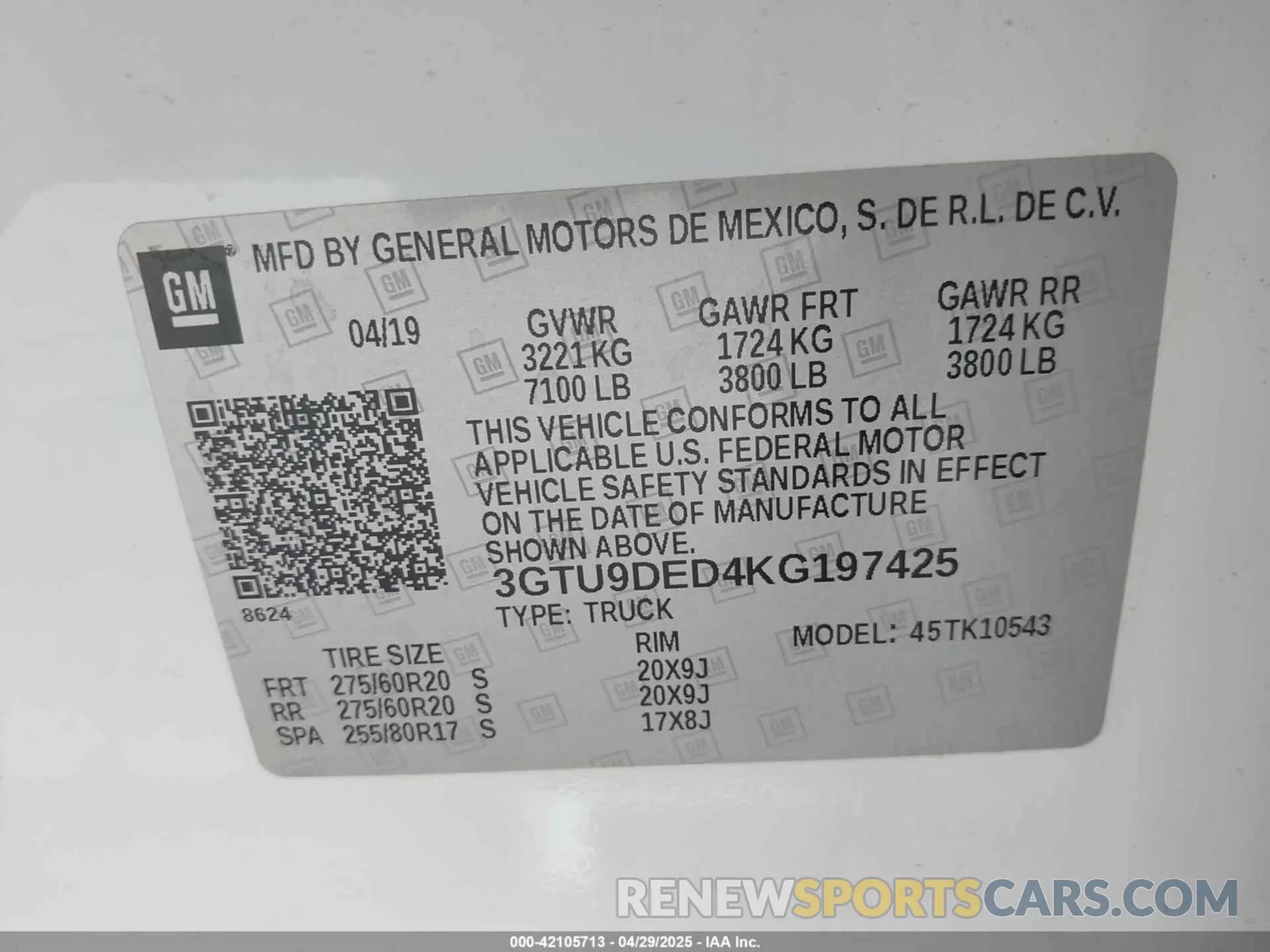 9 Photograph of a damaged car 3GTU9DED4KG197425 GMC SIERRA 1500 2019