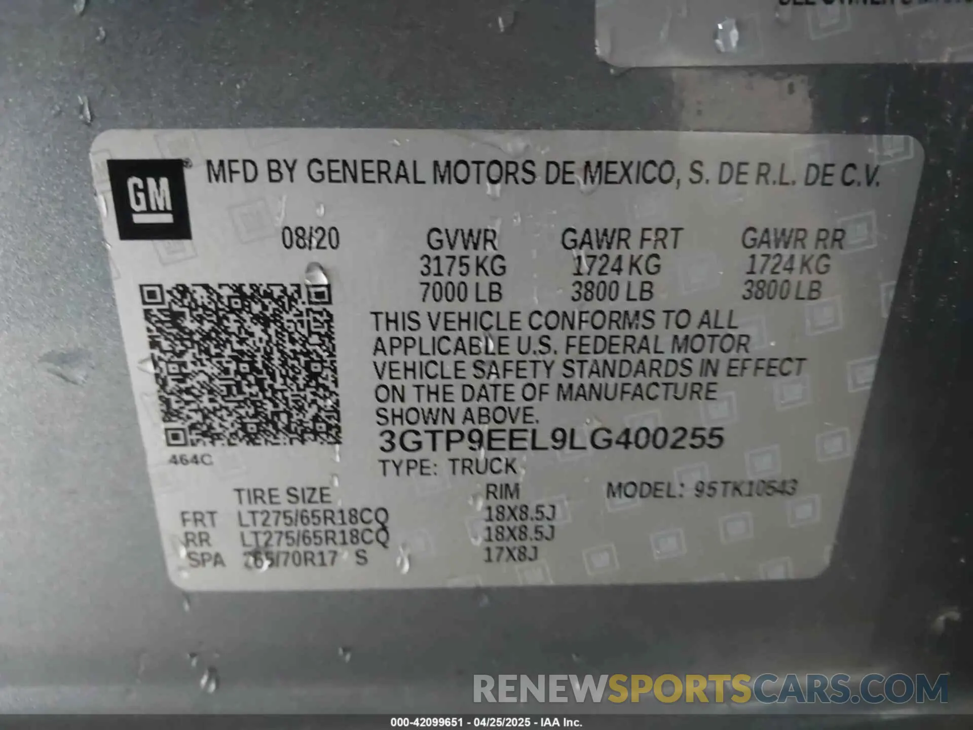 9 Photograph of a damaged car 3GTP9EEL9LG400255 GMC SIERRA 1500 2020