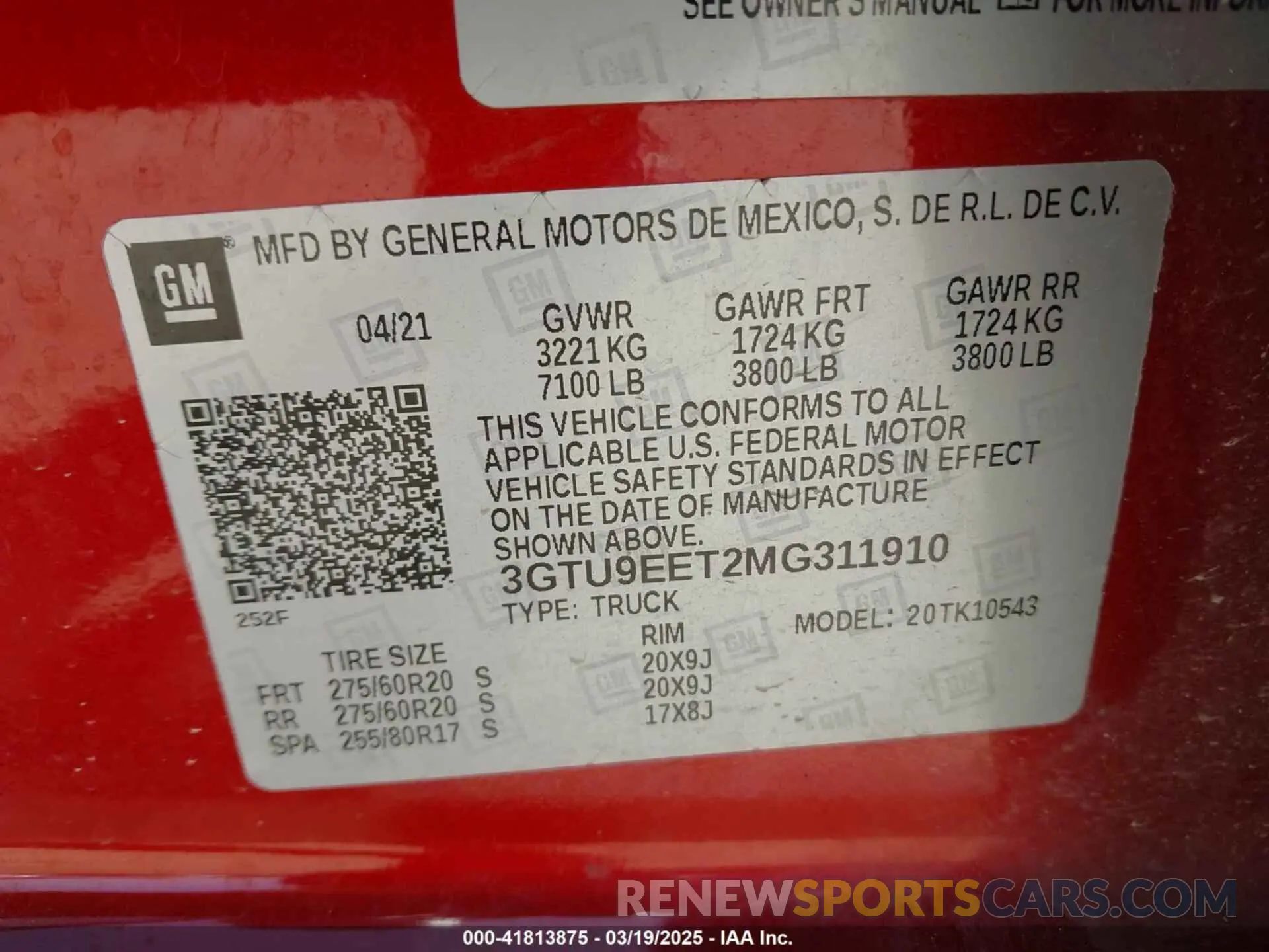 9 Photograph of a damaged car 3GTU9EET2MG311910 GMC SIERRA 1500 2021