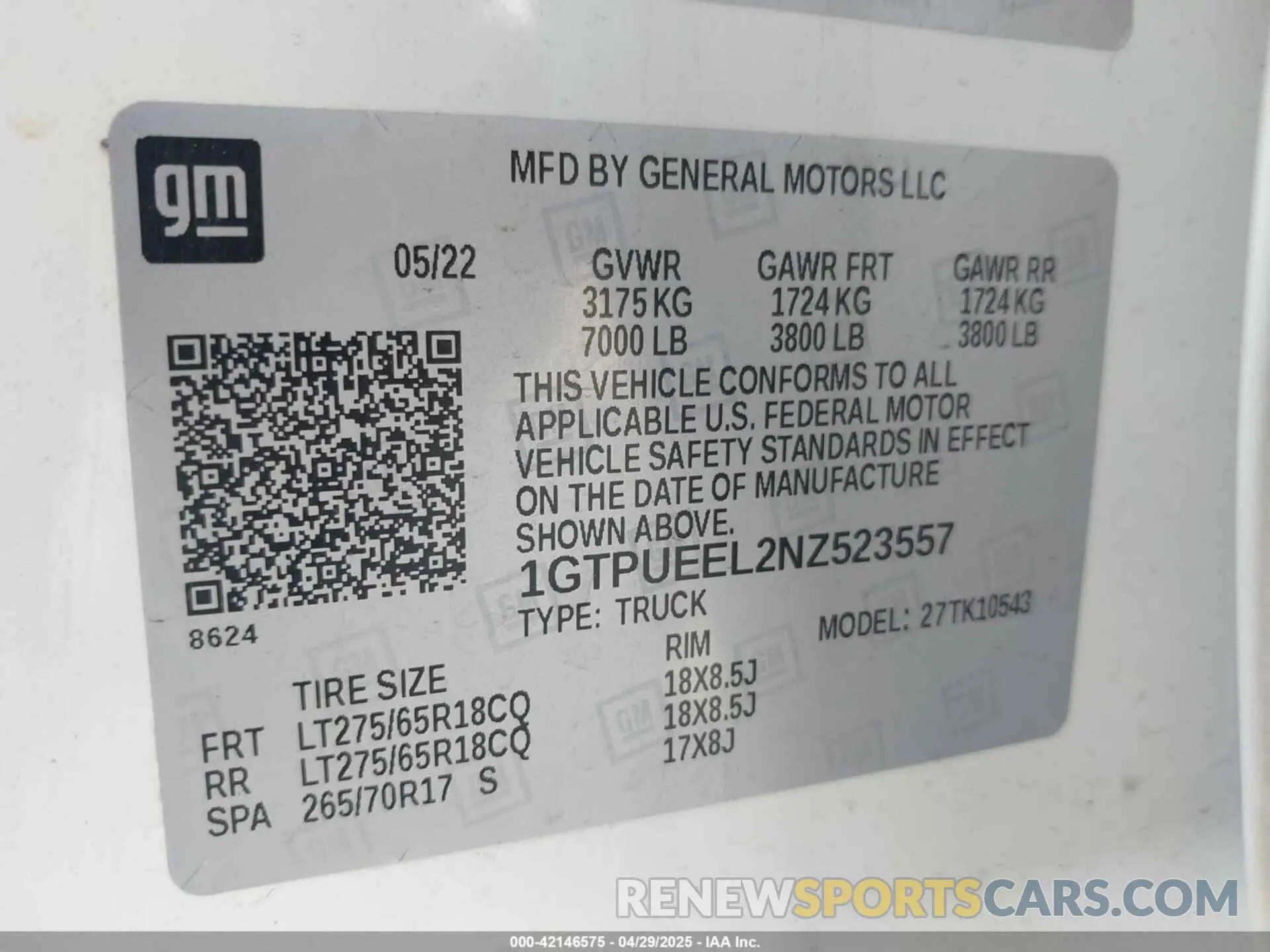 9 Photograph of a damaged car 1GTPUEEL2NZ523557 GMC SIERRA 1500 2022