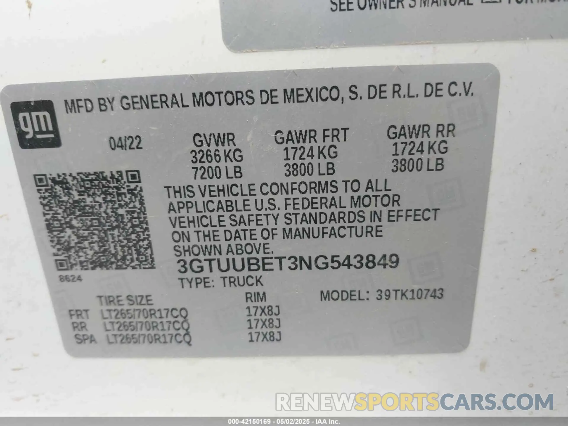 9 Photograph of a damaged car 3GTUUBET3NG543849 GMC SIERRA 1500 2022