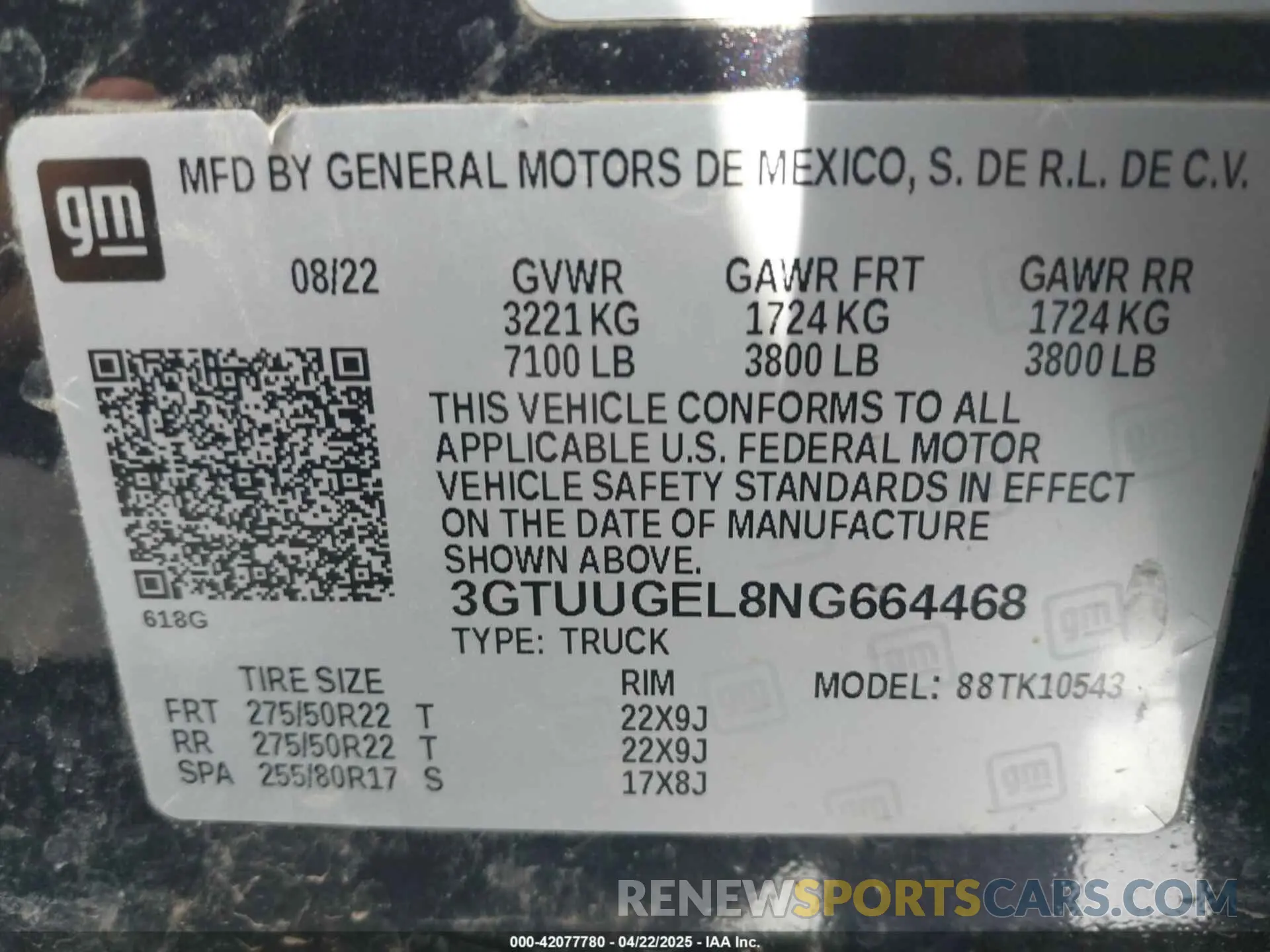 9 Photograph of a damaged car 3GTUUGEL8NG664468 GMC SIERRA 1500 2022