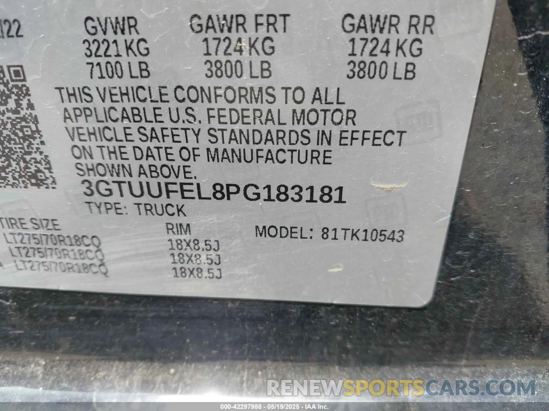 9 Photograph of a damaged car 3GTUUFEL8PG183181 GMC SIERRA 1500 2023