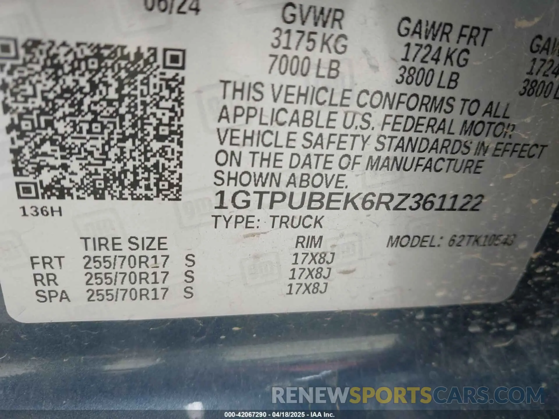 9 Photograph of a damaged car 1GTPUBEK6RZ361122 GMC SIERRA 1500 2024