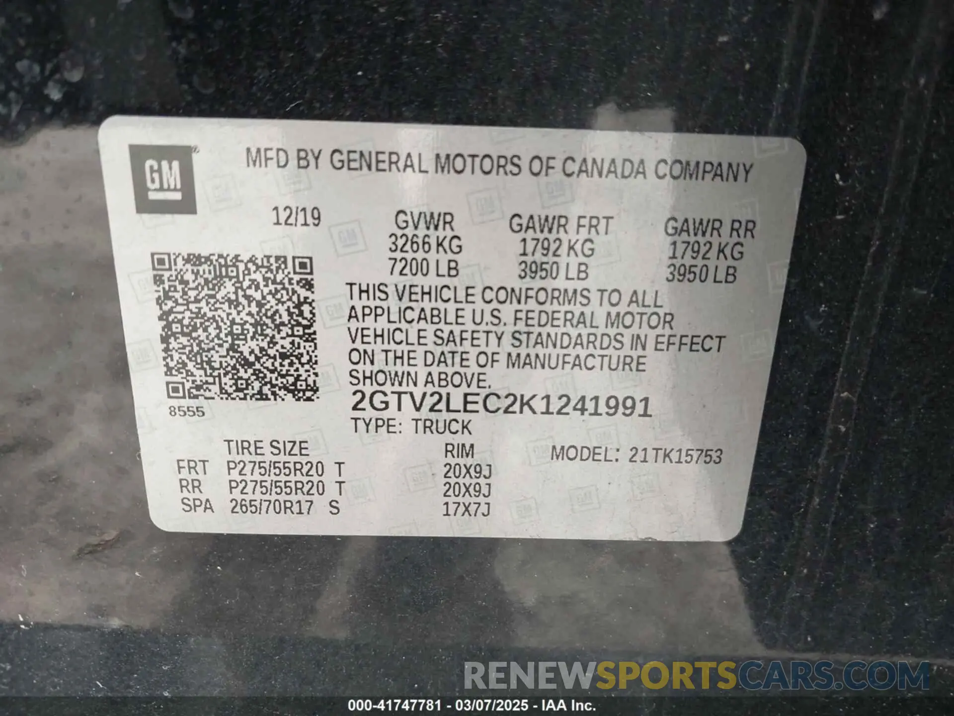 9 Photograph of a damaged car 2GTV2LEC2K1241991 GMC SIERRA 1500 LIMITED 2019