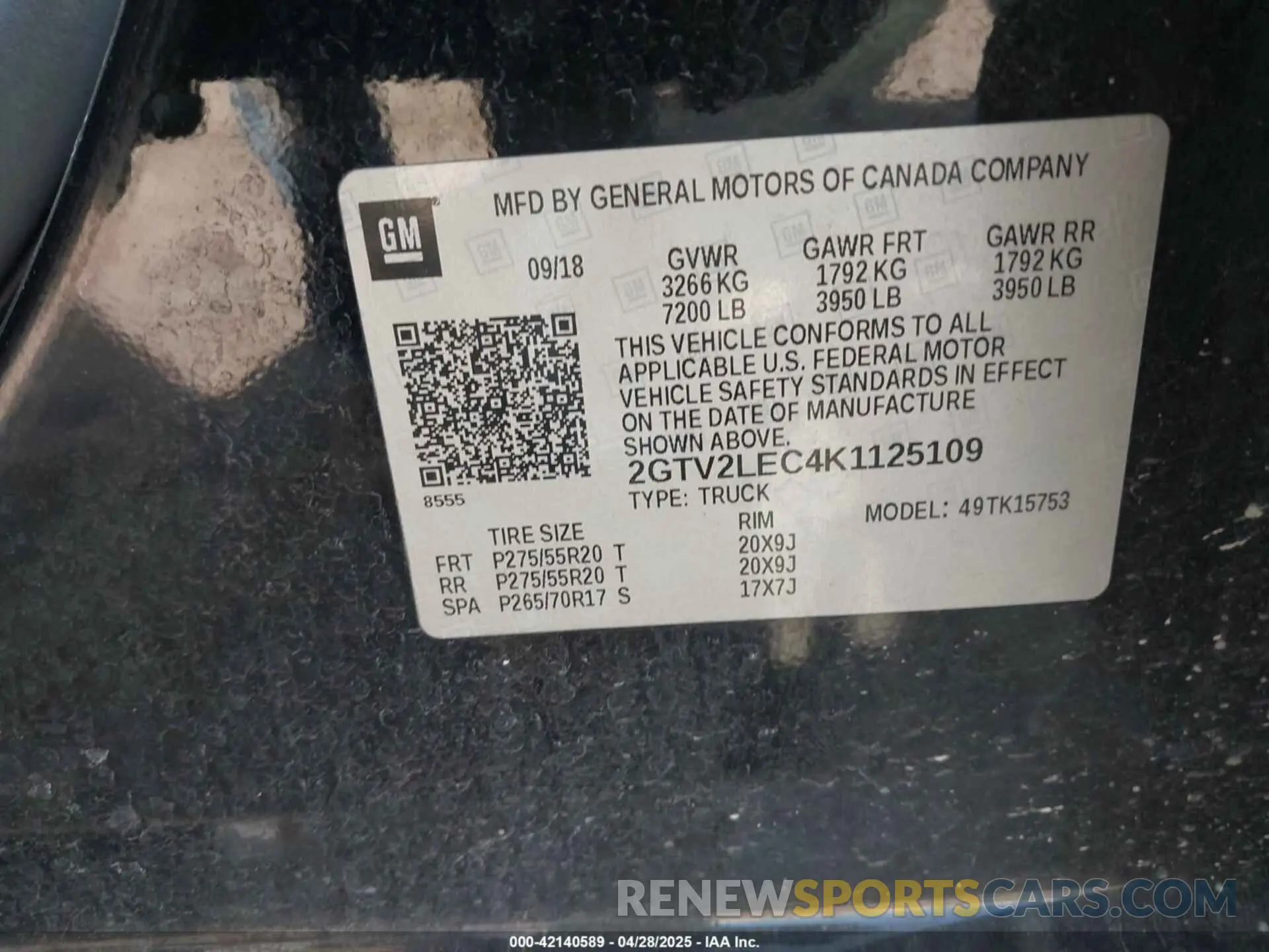 9 Photograph of a damaged car 2GTV2LEC4K1125109 GMC SIERRA 1500 LIMITED 2019