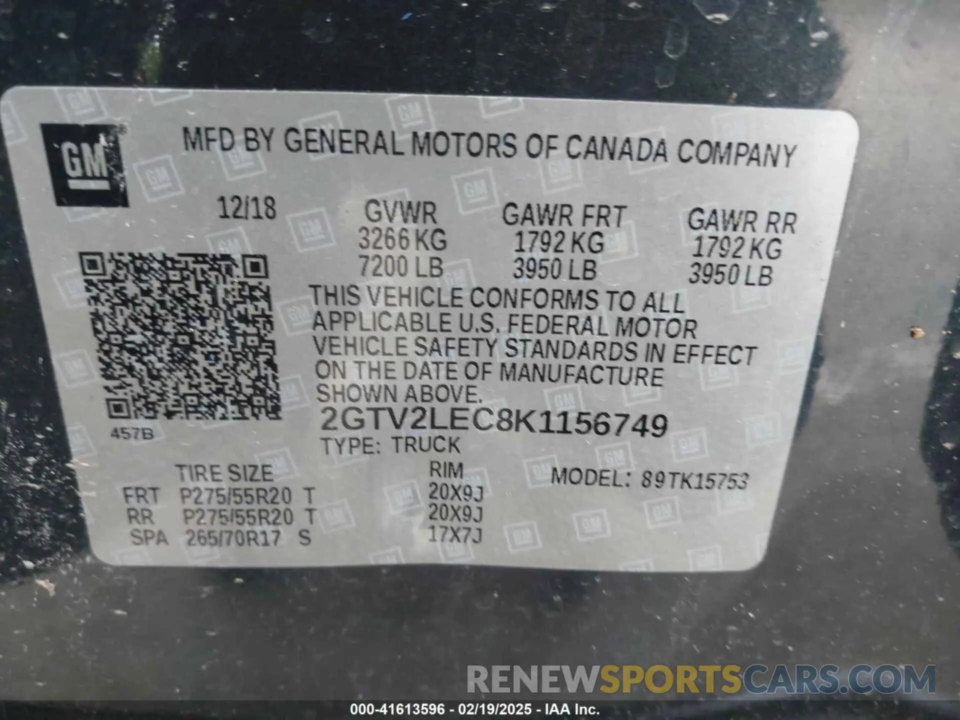 9 Photograph of a damaged car 2GTV2LEC8K1156749 GMC SIERRA 1500 LIMITED 2019