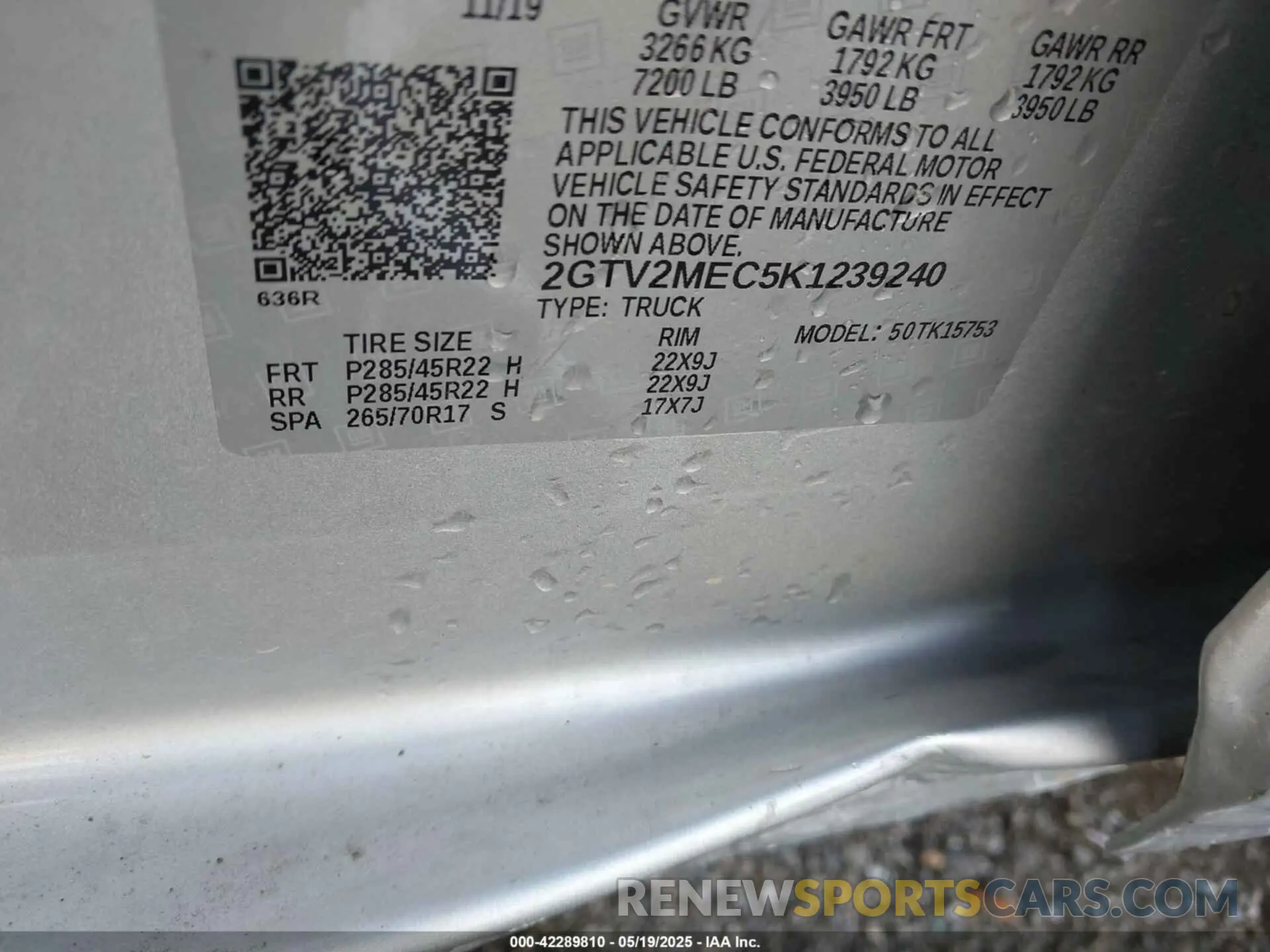 9 Photograph of a damaged car 2GTV2MEC5K1239240 GMC SIERRA 1500 LIMITED 2019