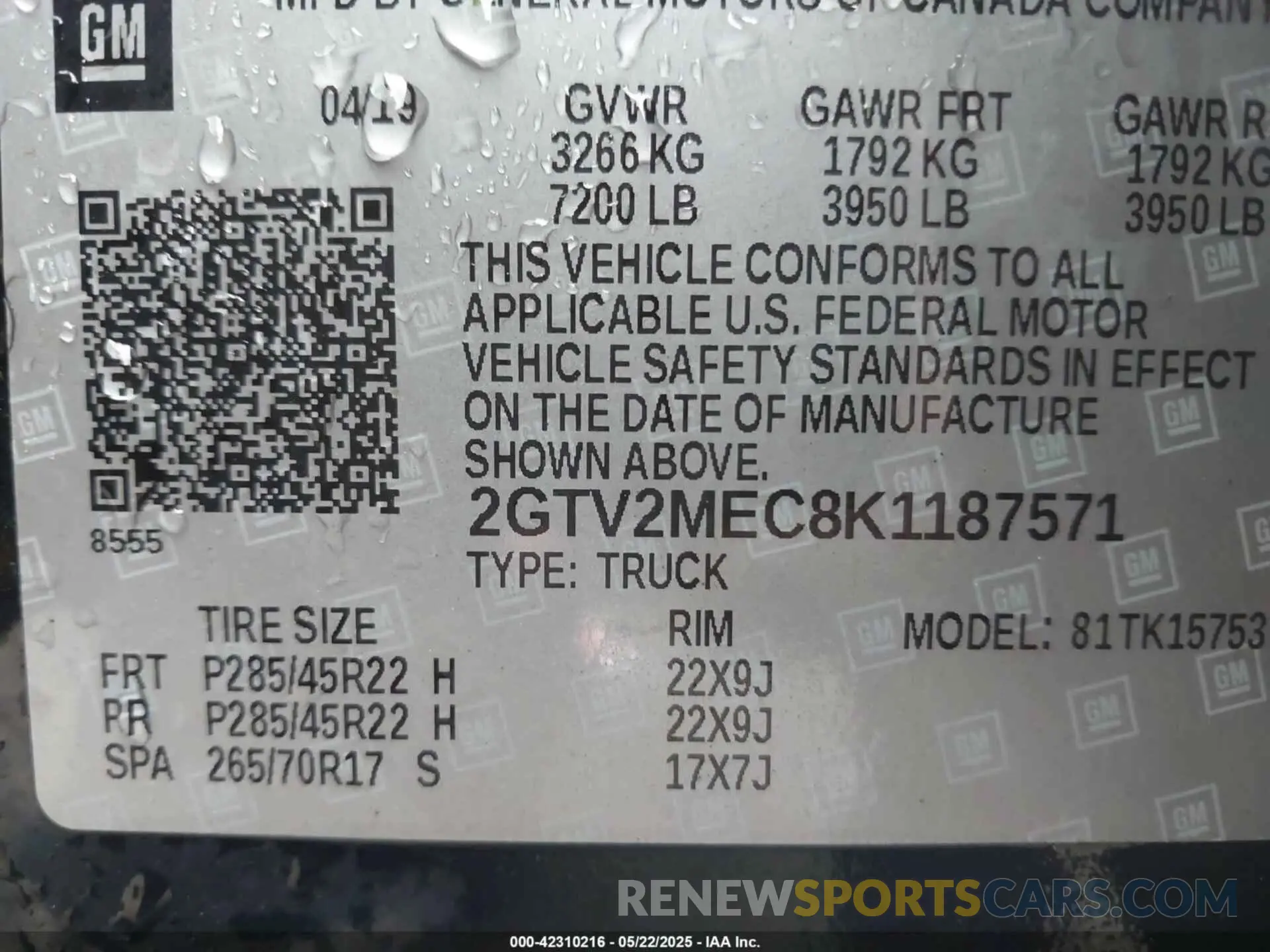 9 Photograph of a damaged car 2GTV2MEC8K1187571 GMC SIERRA 1500 LIMITED 2019