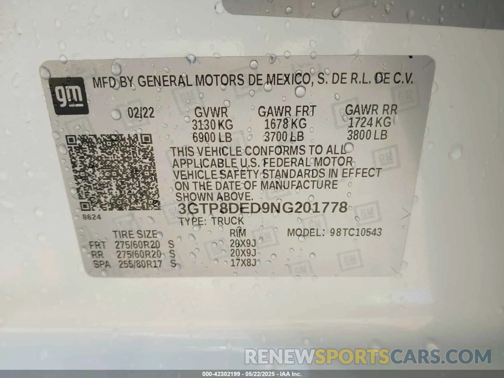 9 Photograph of a damaged car 3GTP8DED9NG201778 GMC SIERRA 1500 LIMITED 2022