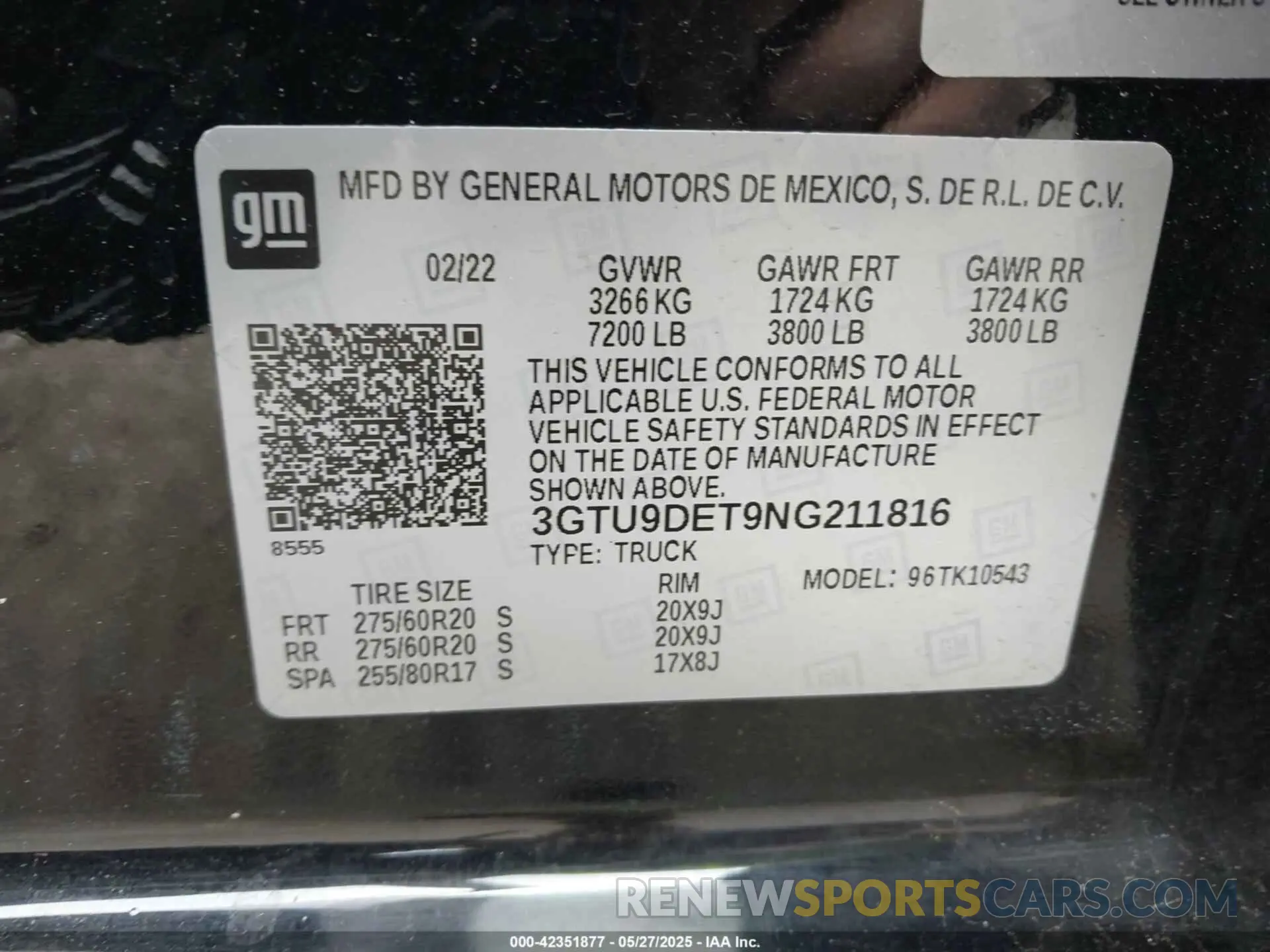 9 Photograph of a damaged car 3GTU9DET9NG211816 GMC SIERRA 1500 LIMITED 2022