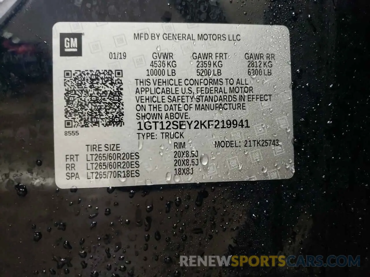 12 Photograph of a damaged car 1GT12SEY2KF219941 GMC SIERRA 2019