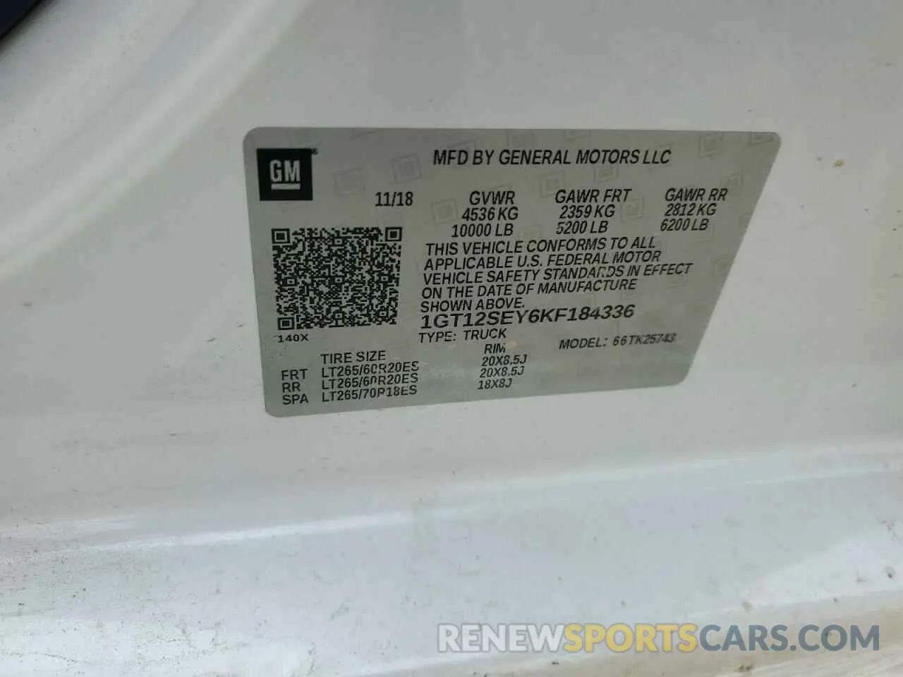 12 Photograph of a damaged car 1GT12SEY6KF184336 GMC SIERRA 2019