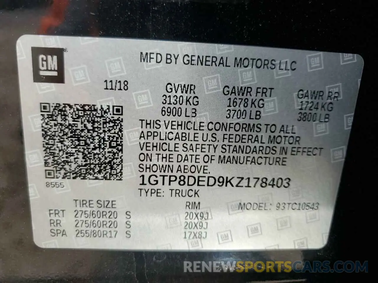 13 Photograph of a damaged car 1GTP8DED9KZ178403 GMC SIERRA 2019