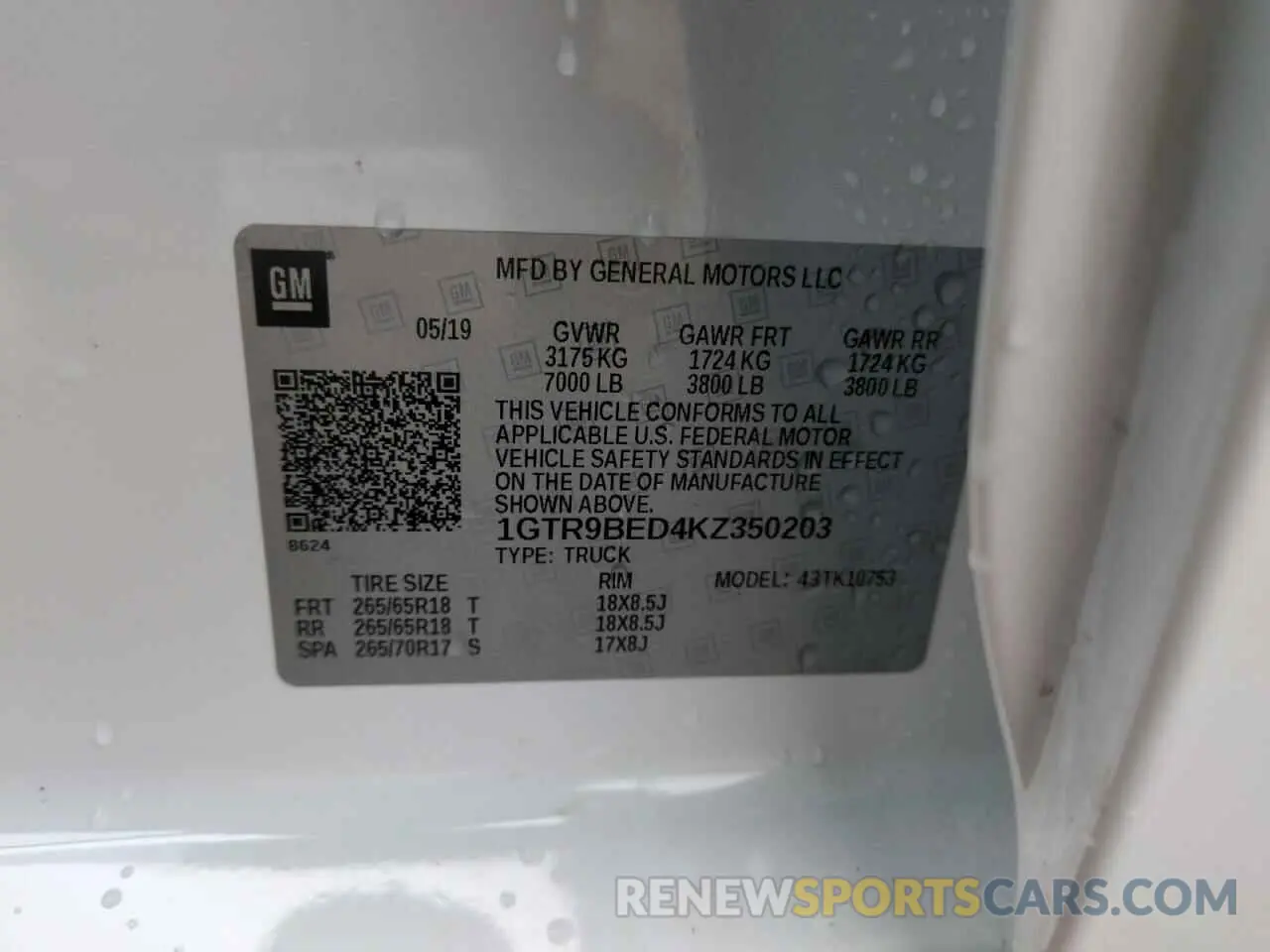 13 Photograph of a damaged car 1GTR9BED4KZ350203 GMC SIERRA 2019