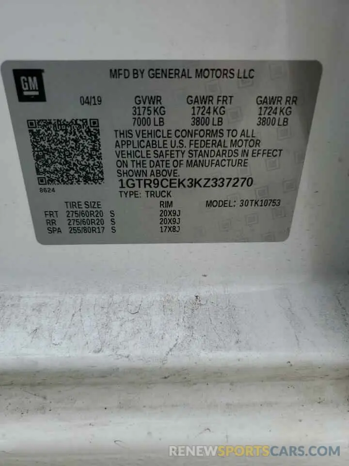 12 Photograph of a damaged car 1GTR9CEK3KZ337270 GMC SIERRA 2019