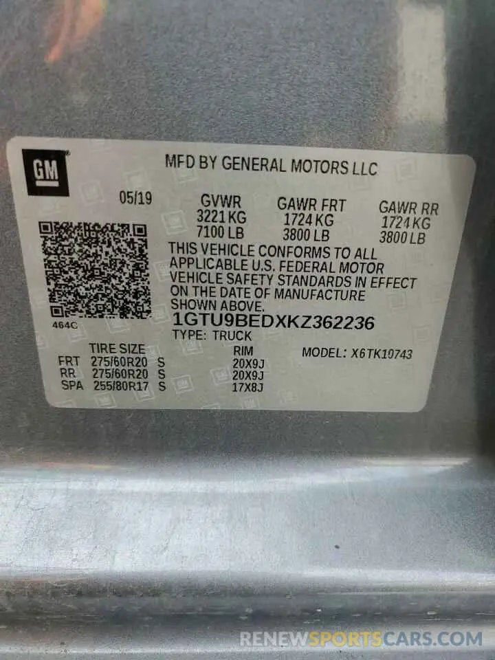 12 Photograph of a damaged car 1GTU9BEDXKZ362236 GMC SIERRA 2019