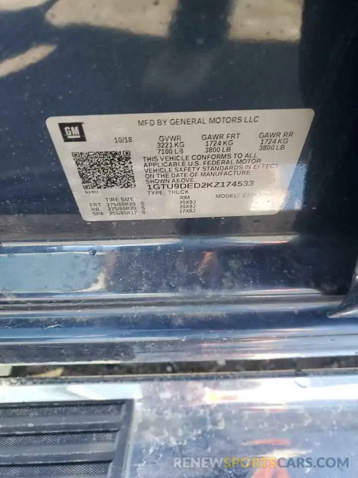 13 Photograph of a damaged car 1GTU9DED2KZ174533 GMC SIERRA 2019