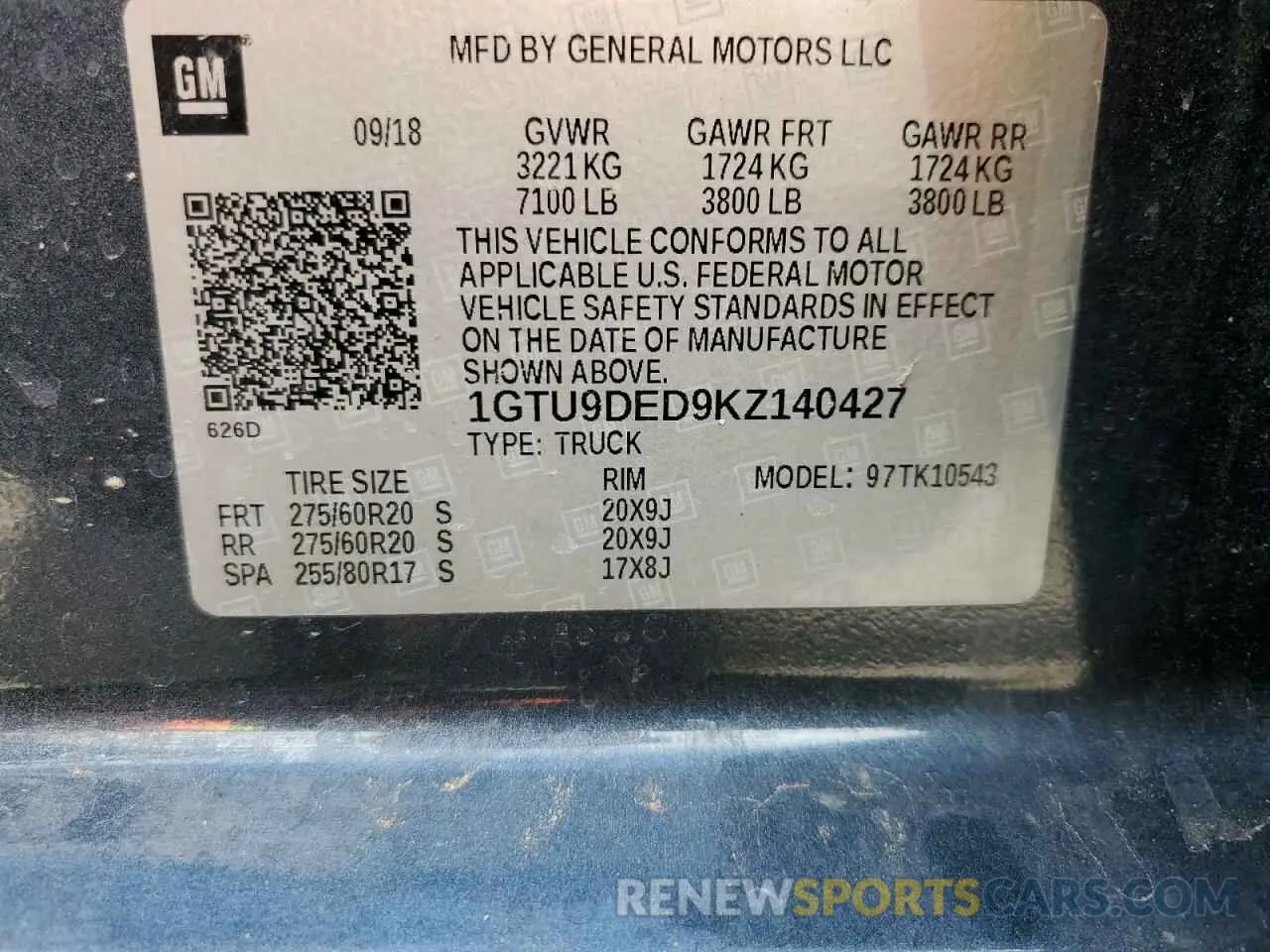 14 Photograph of a damaged car 1GTU9DED9KZ140427 GMC SIERRA 2019
