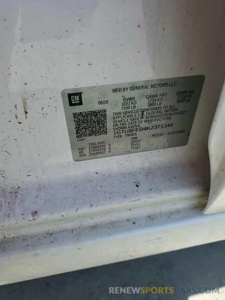 12 Photograph of a damaged car 1GTU9FED4KZ371344 GMC SIERRA 2019