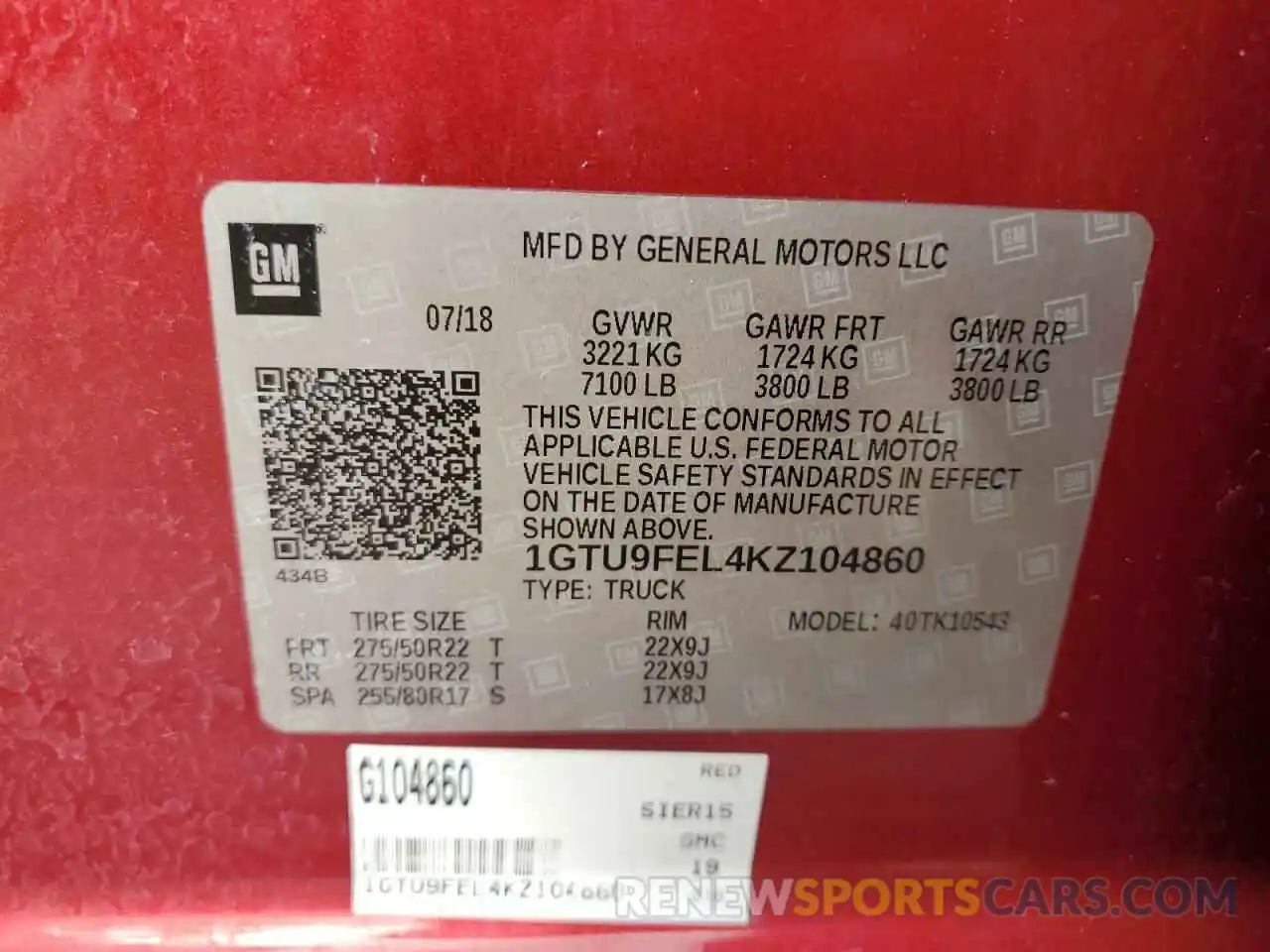 12 Photograph of a damaged car 1GTU9FEL4KZ104860 GMC SIERRA 2019