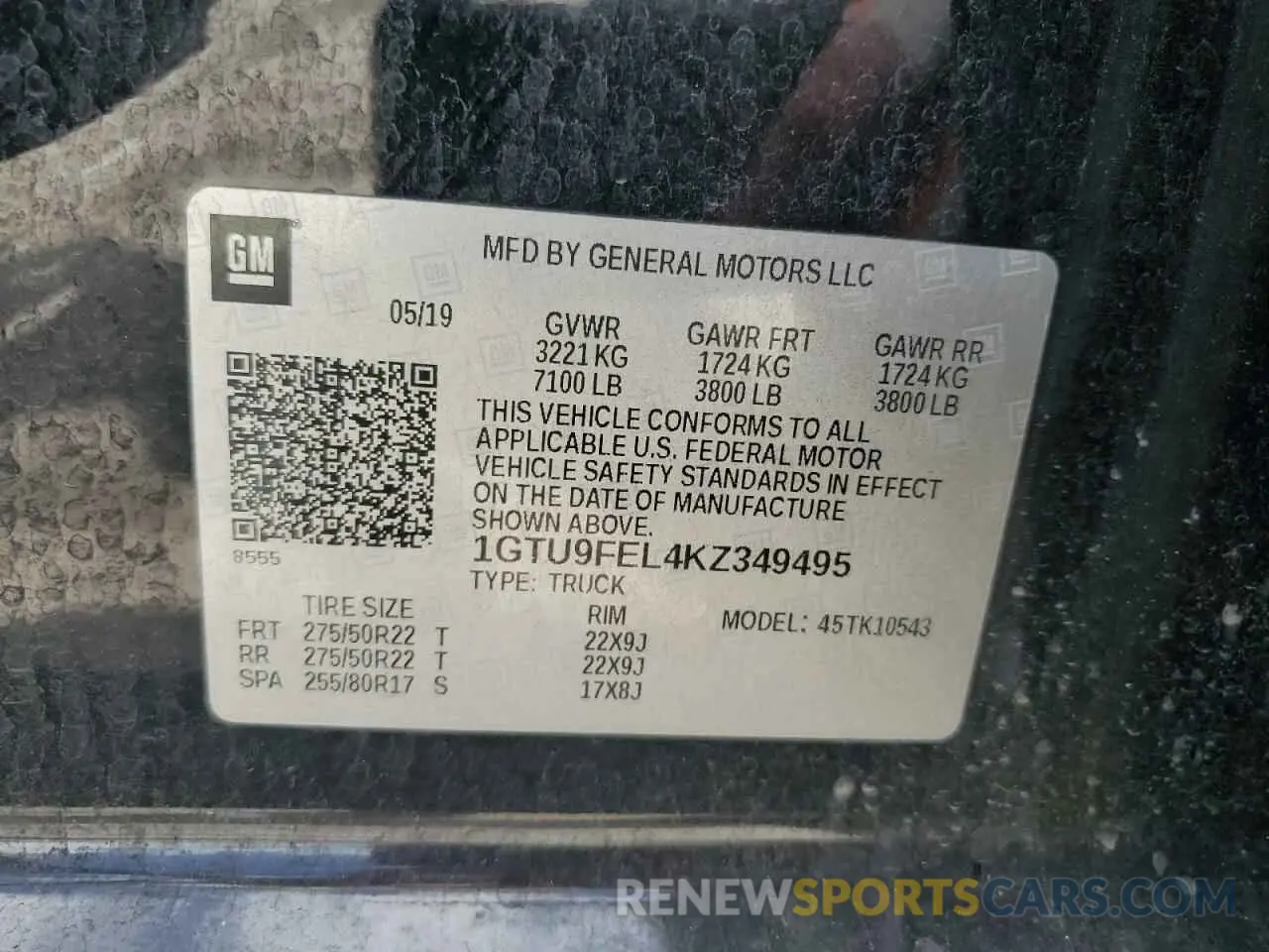 12 Photograph of a damaged car 1GTU9FEL4KZ349495 GMC SIERRA 2019