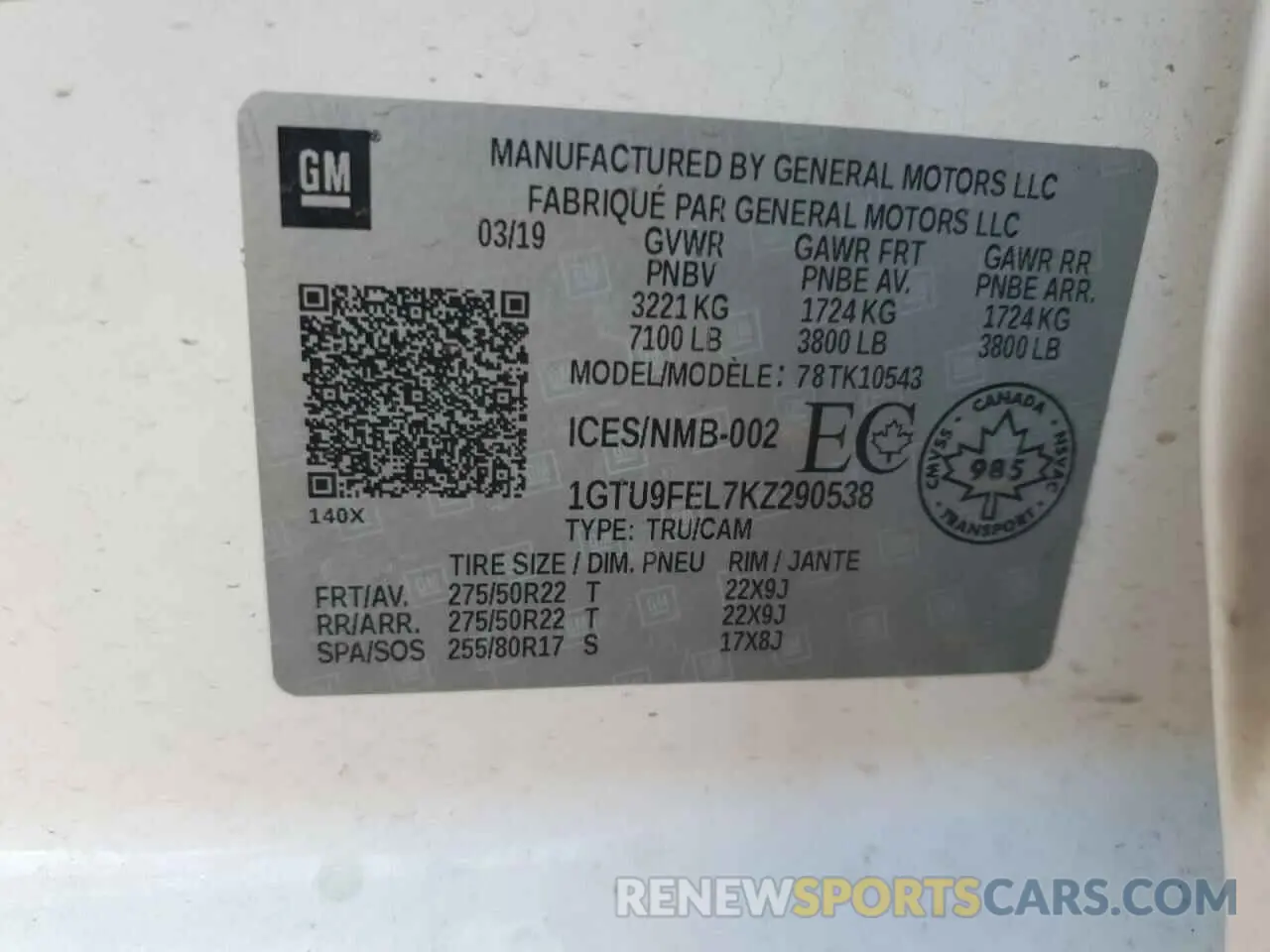 12 Photograph of a damaged car 1GTU9FEL7KZ290538 GMC SIERRA 2019