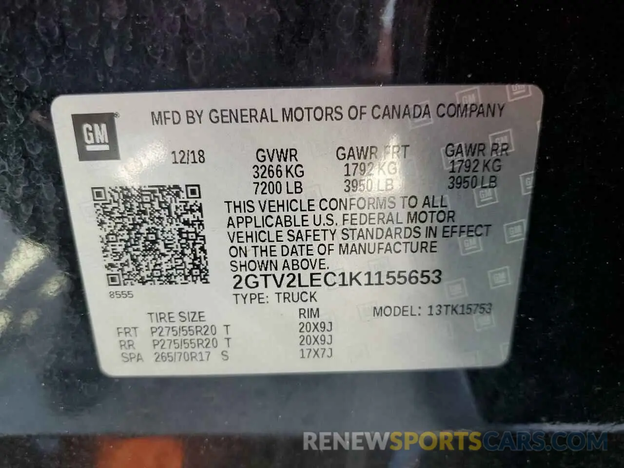13 Photograph of a damaged car 2GTV2LEC1K1155653 GMC SIERRA 2019