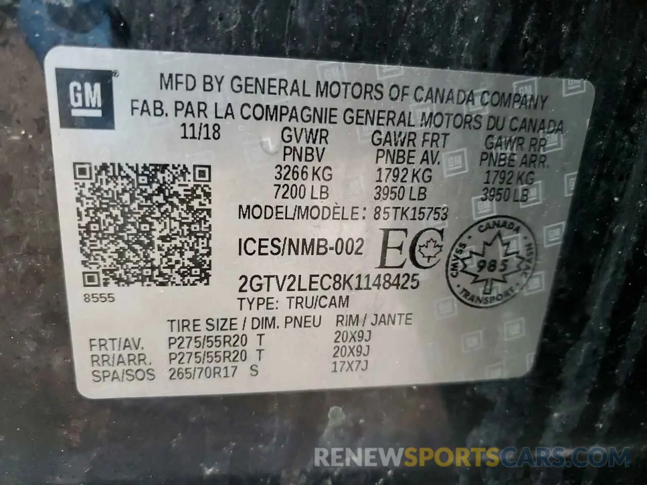 12 Photograph of a damaged car 2GTV2LEC8K1148425 GMC SIERRA 2019