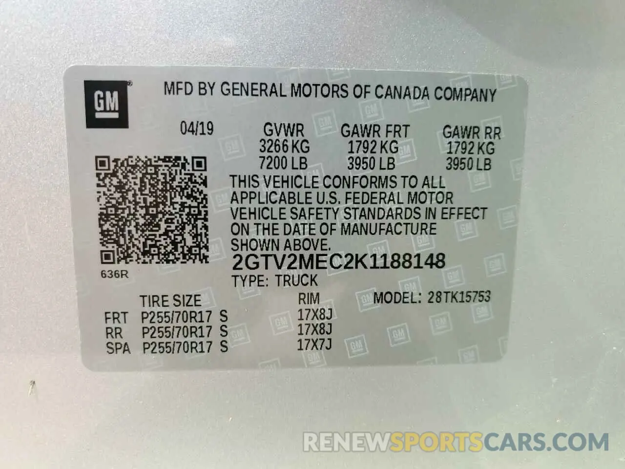 13 Photograph of a damaged car 2GTV2MEC2K1188148 GMC SIERRA 2019