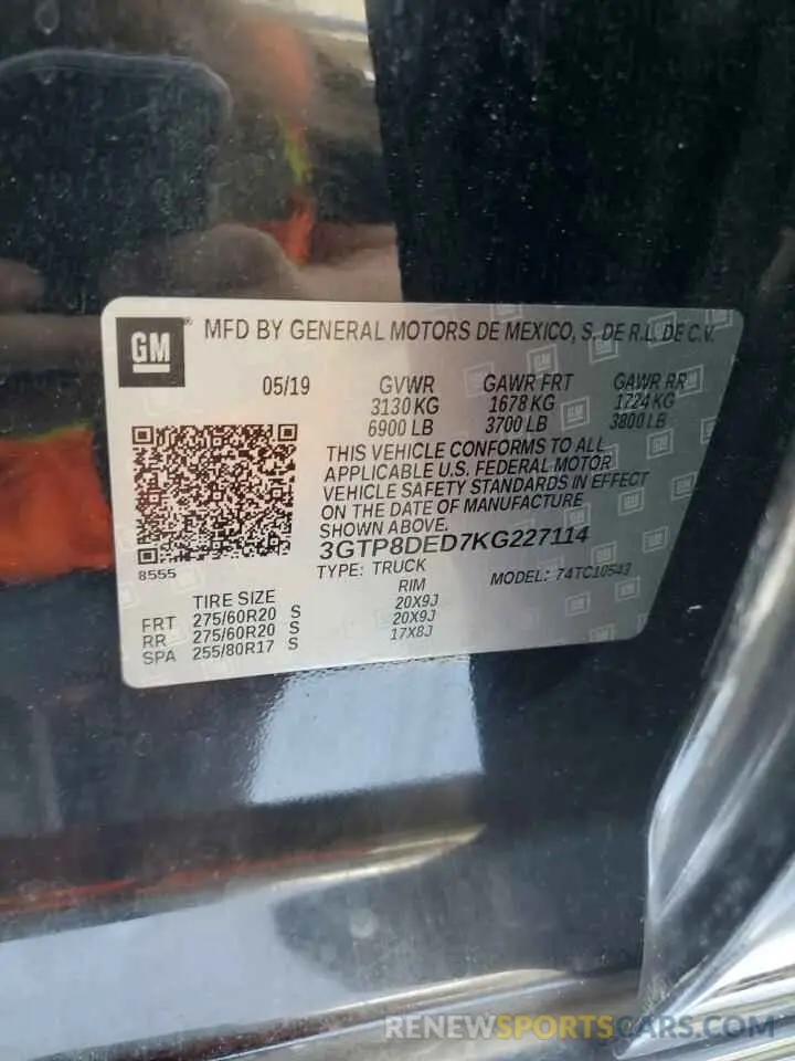 12 Photograph of a damaged car 3GTP8DED7KG227114 GMC SIERRA 2019