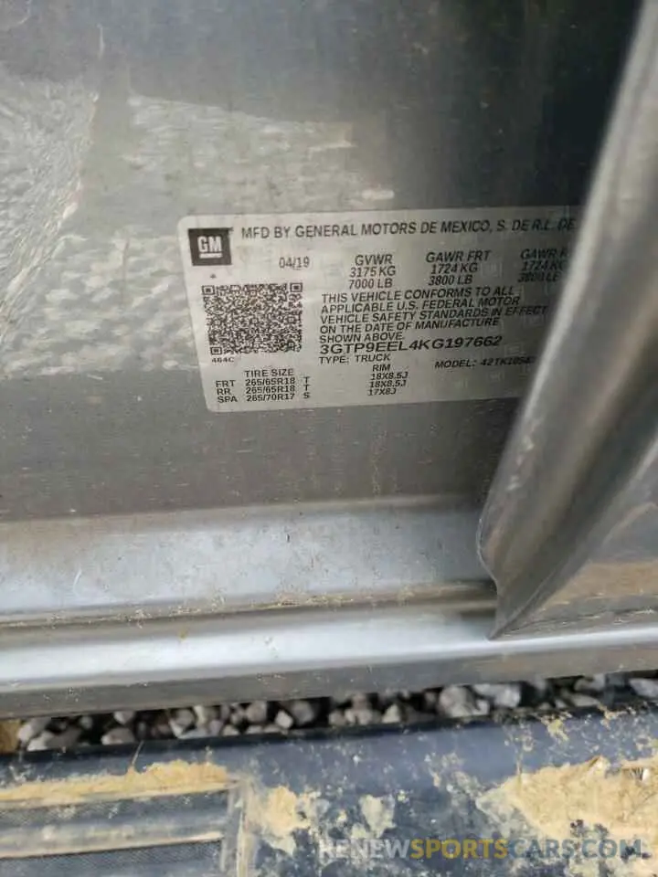 12 Photograph of a damaged car 3GTP9EEL4KG197662 GMC SIERRA 2019