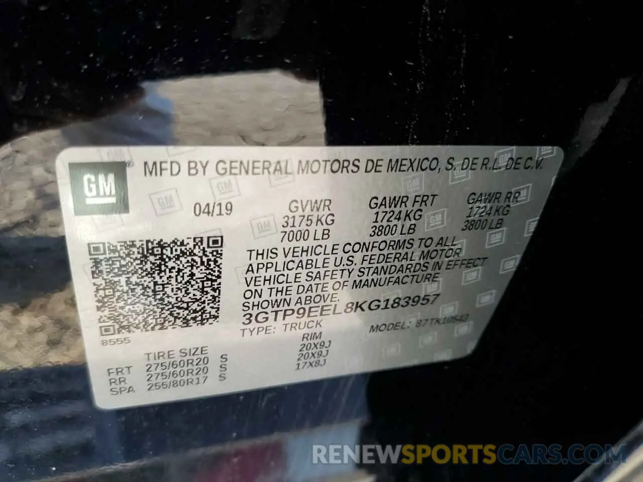 13 Photograph of a damaged car 3GTP9EEL8KG183957 GMC SIERRA 2019