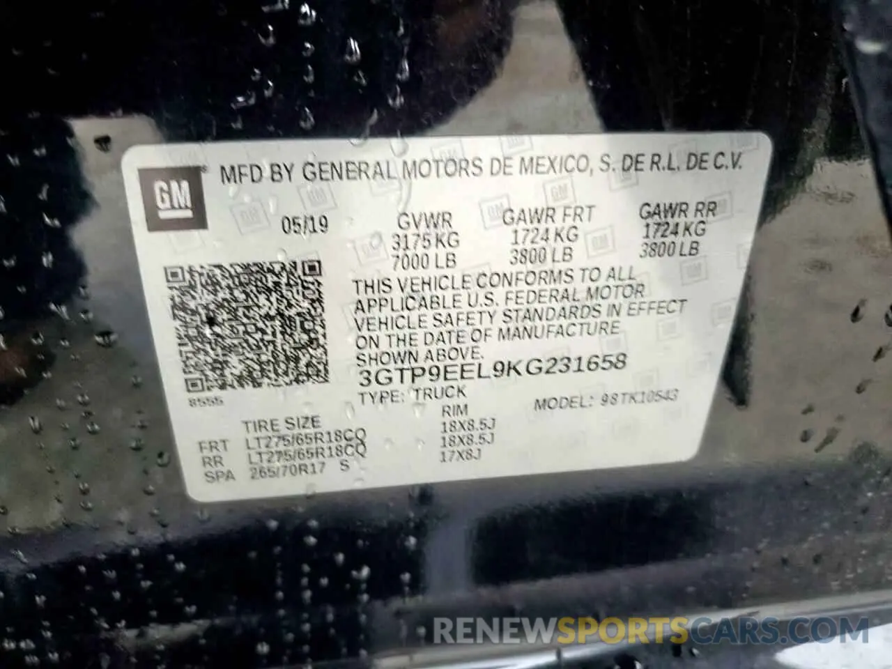 13 Photograph of a damaged car 3GTP9EEL9KG231658 GMC SIERRA 2019