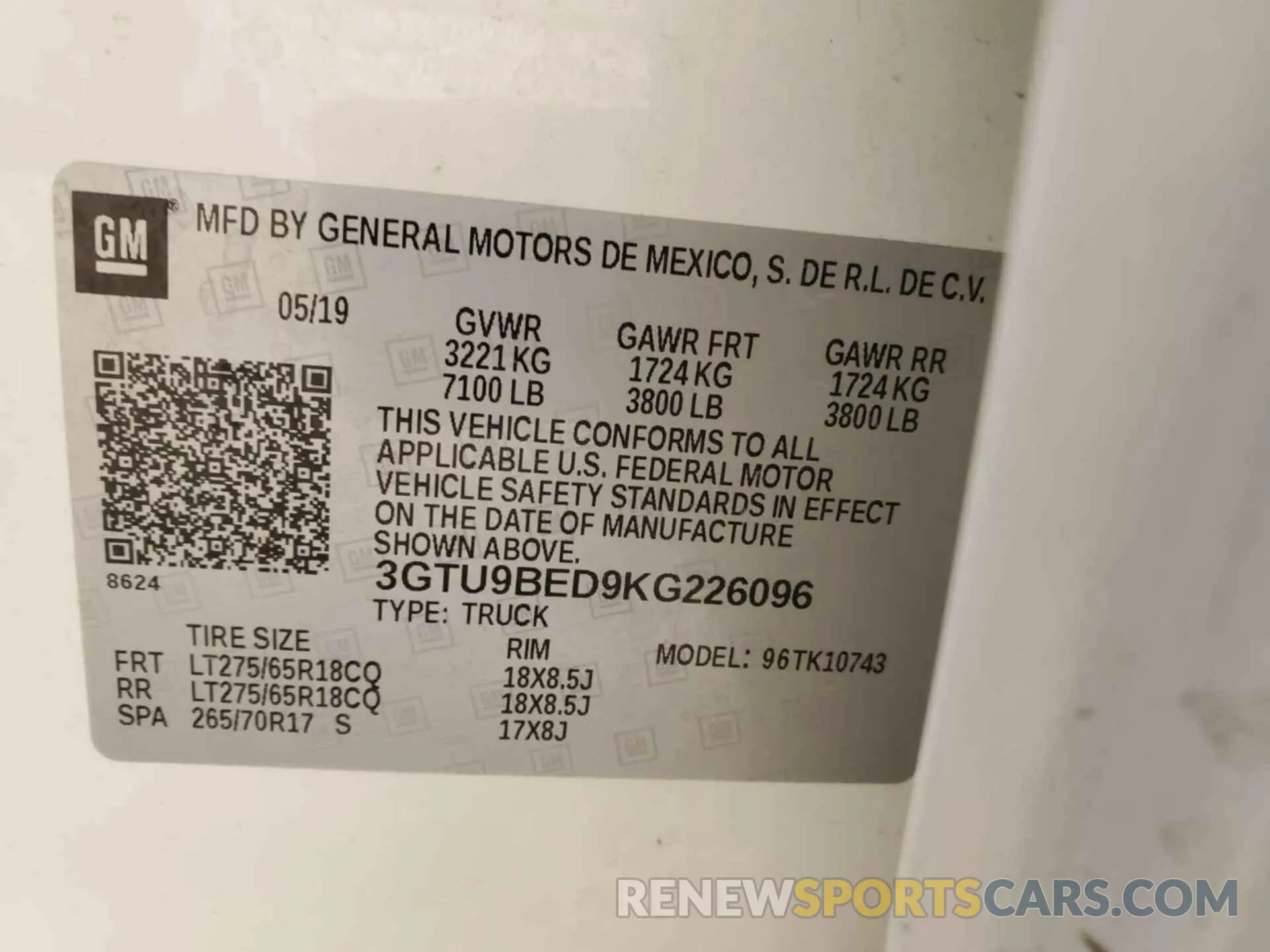 7 Photograph of a damaged car 3GTU9BED9KG226096 GMC SIERRA 2019