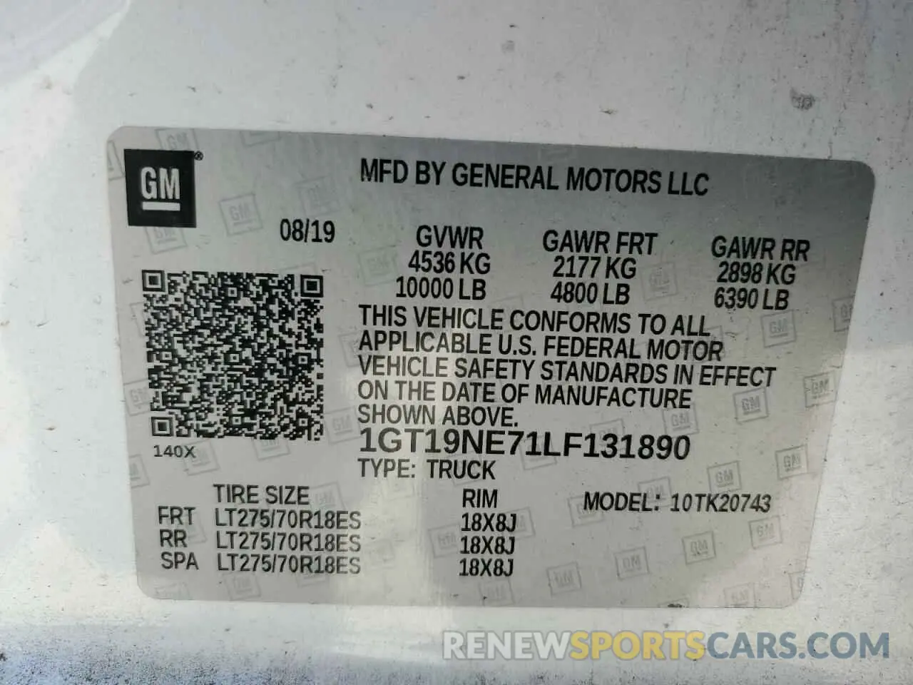 13 Photograph of a damaged car 1GT19NE71LF131890 GMC SIERRA 2020