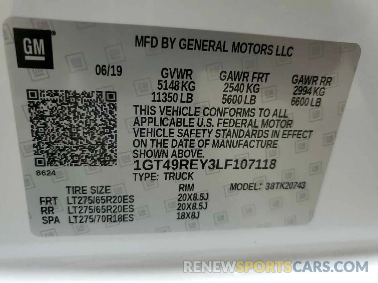 12 Photograph of a damaged car 1GT49REY3LF107118 GMC SIERRA 2020