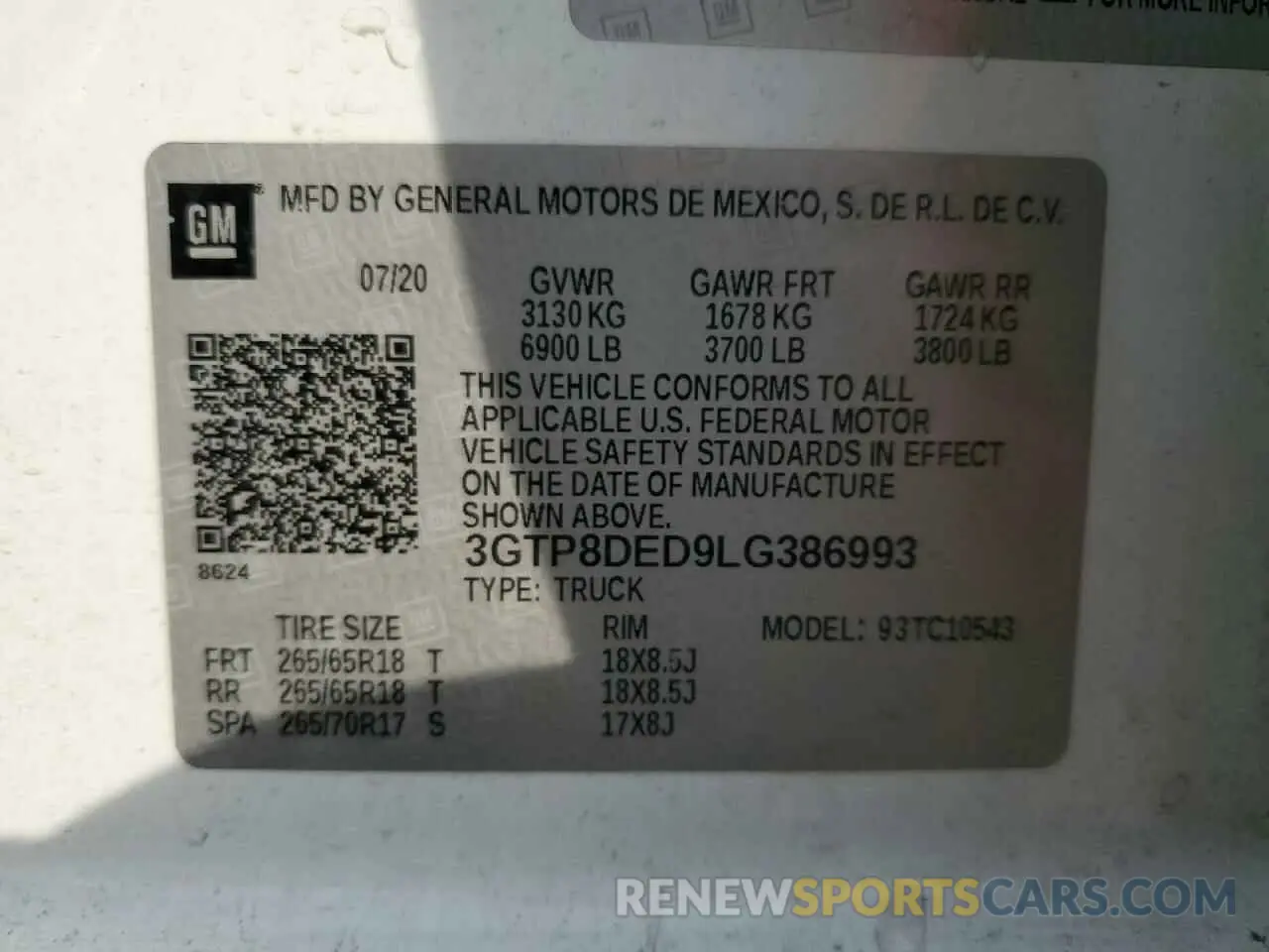 12 Photograph of a damaged car 3GTP8DED9LG386993 GMC SIERRA 2020