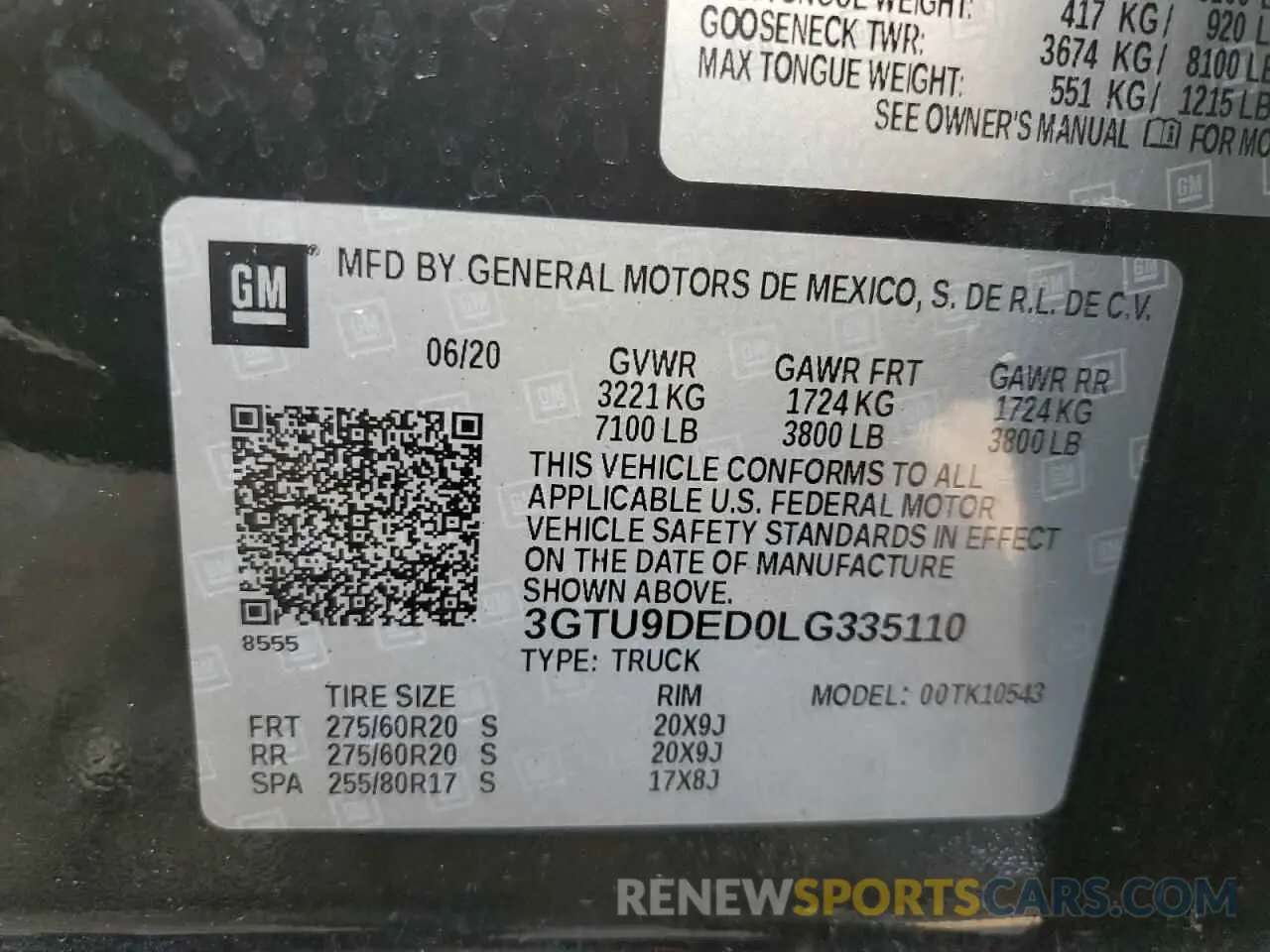 12 Photograph of a damaged car 3GTU9DED0LG335110 GMC SIERRA 2020