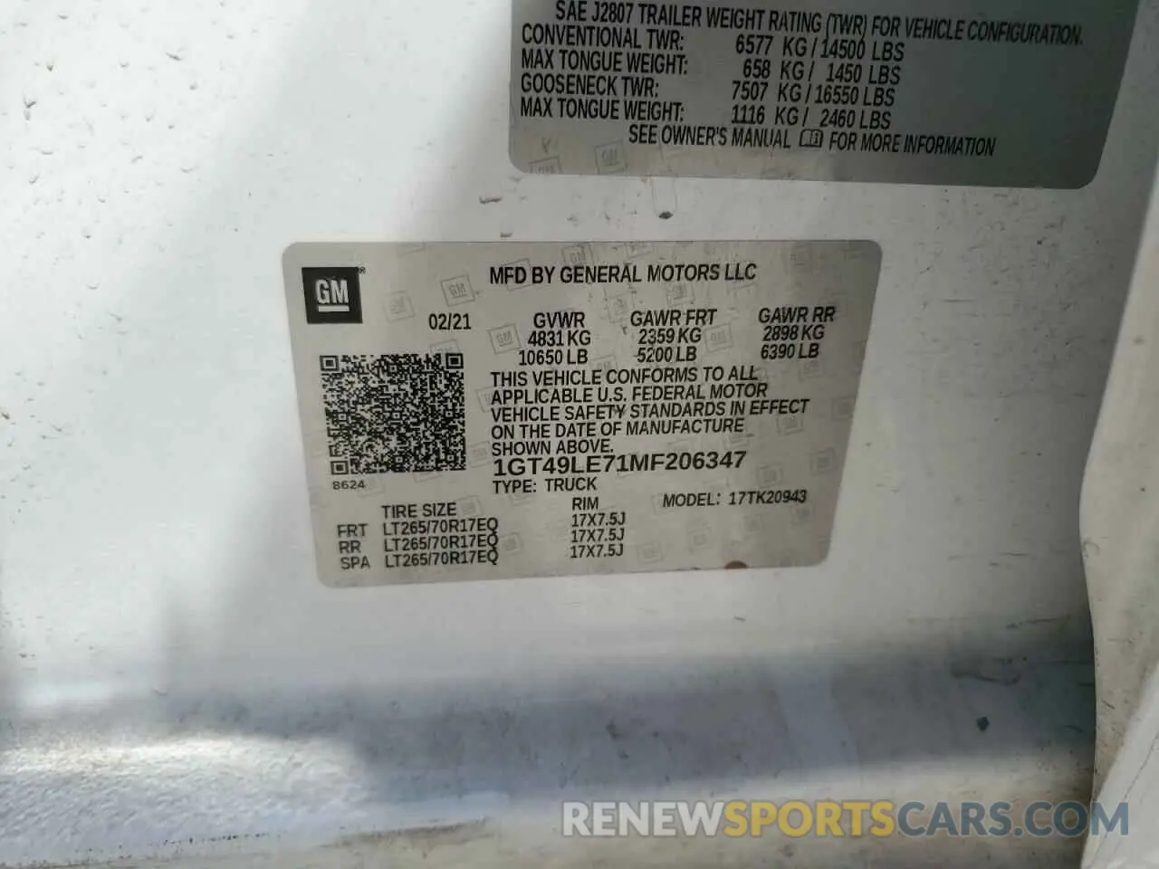 12 Photograph of a damaged car 1GT49LE71MF206347 GMC SIERRA 2021