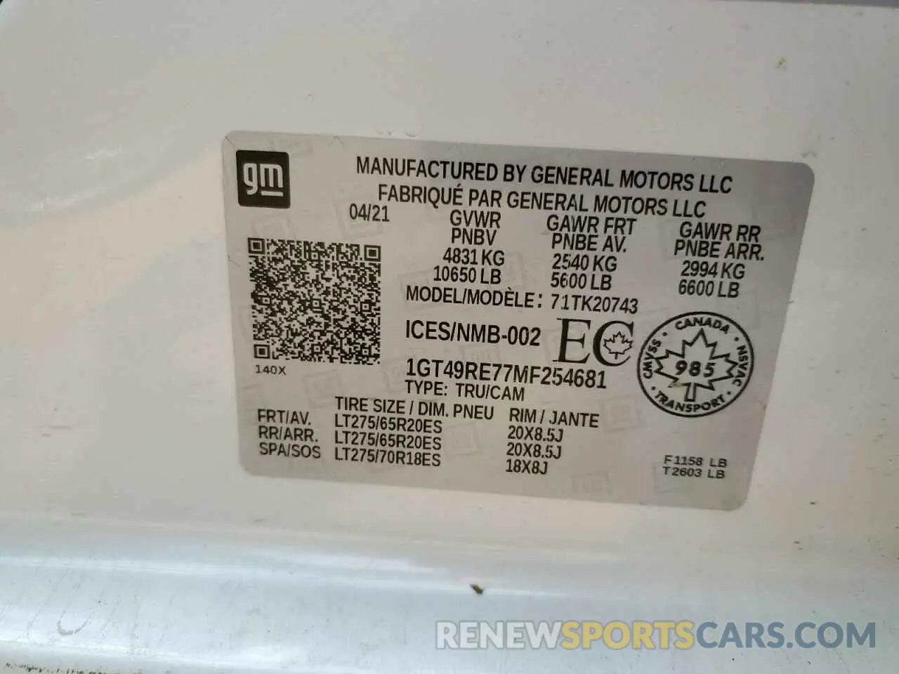 12 Photograph of a damaged car 1GT49RE77MF254681 GMC SIERRA 2021