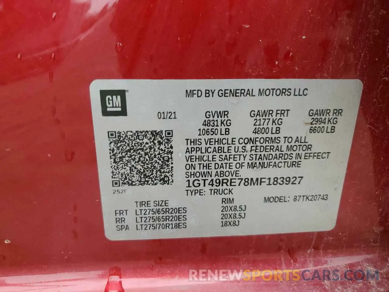 12 Photograph of a damaged car 1GT49RE78MF183927 GMC SIERRA 2021