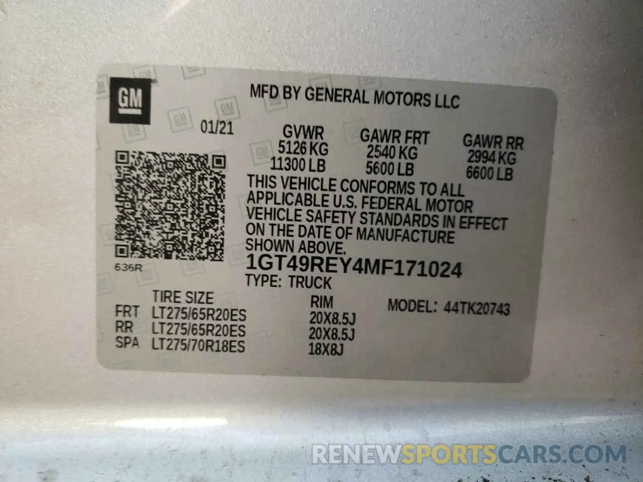14 Photograph of a damaged car 1GT49REY4MF171024 GMC SIERRA 2021