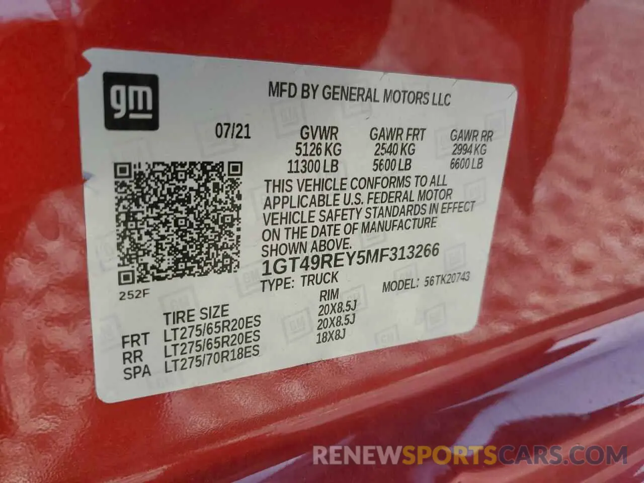 14 Photograph of a damaged car 1GT49REY5MF313266 GMC SIERRA 2021
