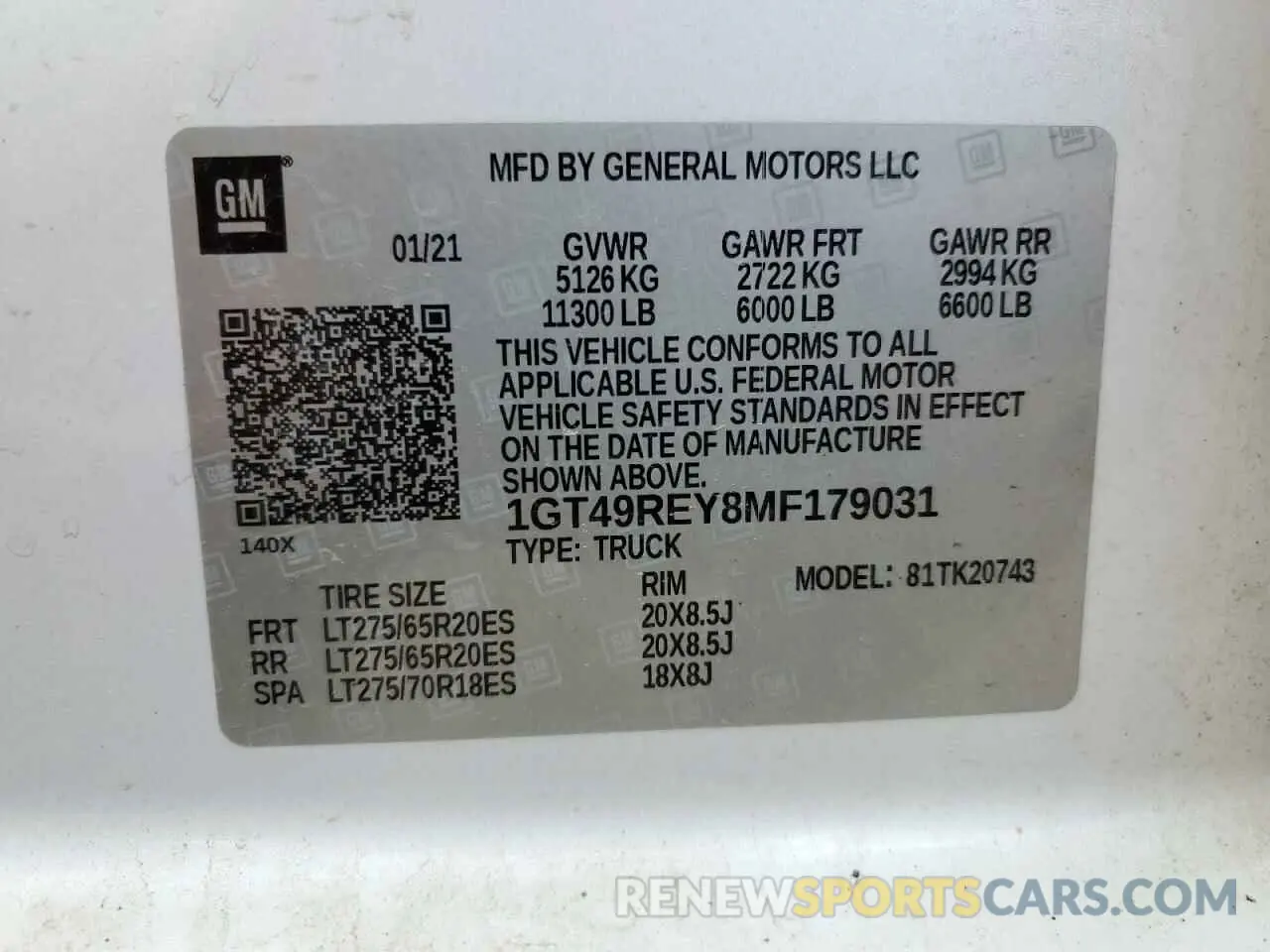 12 Photograph of a damaged car 1GT49REY8MF179031 GMC SIERRA 2021