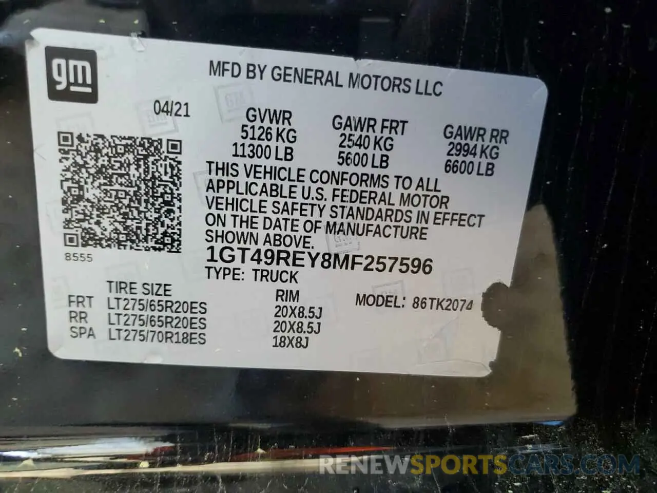12 Photograph of a damaged car 1GT49REY8MF257596 GMC SIERRA 2021