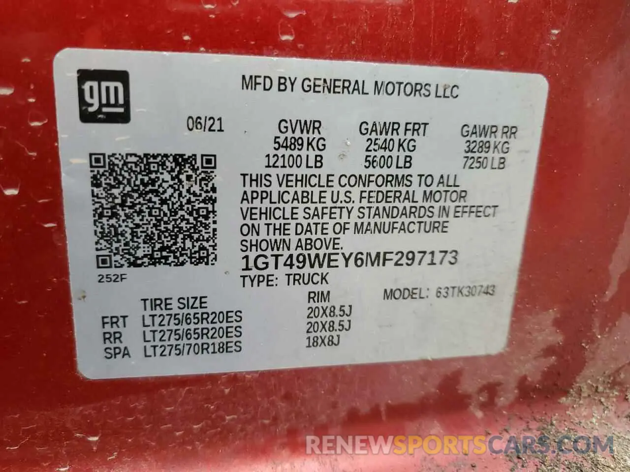 14 Photograph of a damaged car 1GT49WEY6MF297173 GMC SIERRA 2021