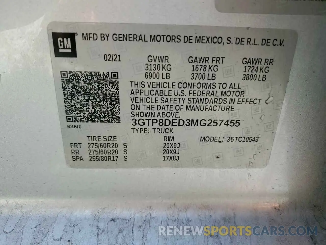 12 Photograph of a damaged car 3GTP8DED3MG257455 GMC SIERRA 2021