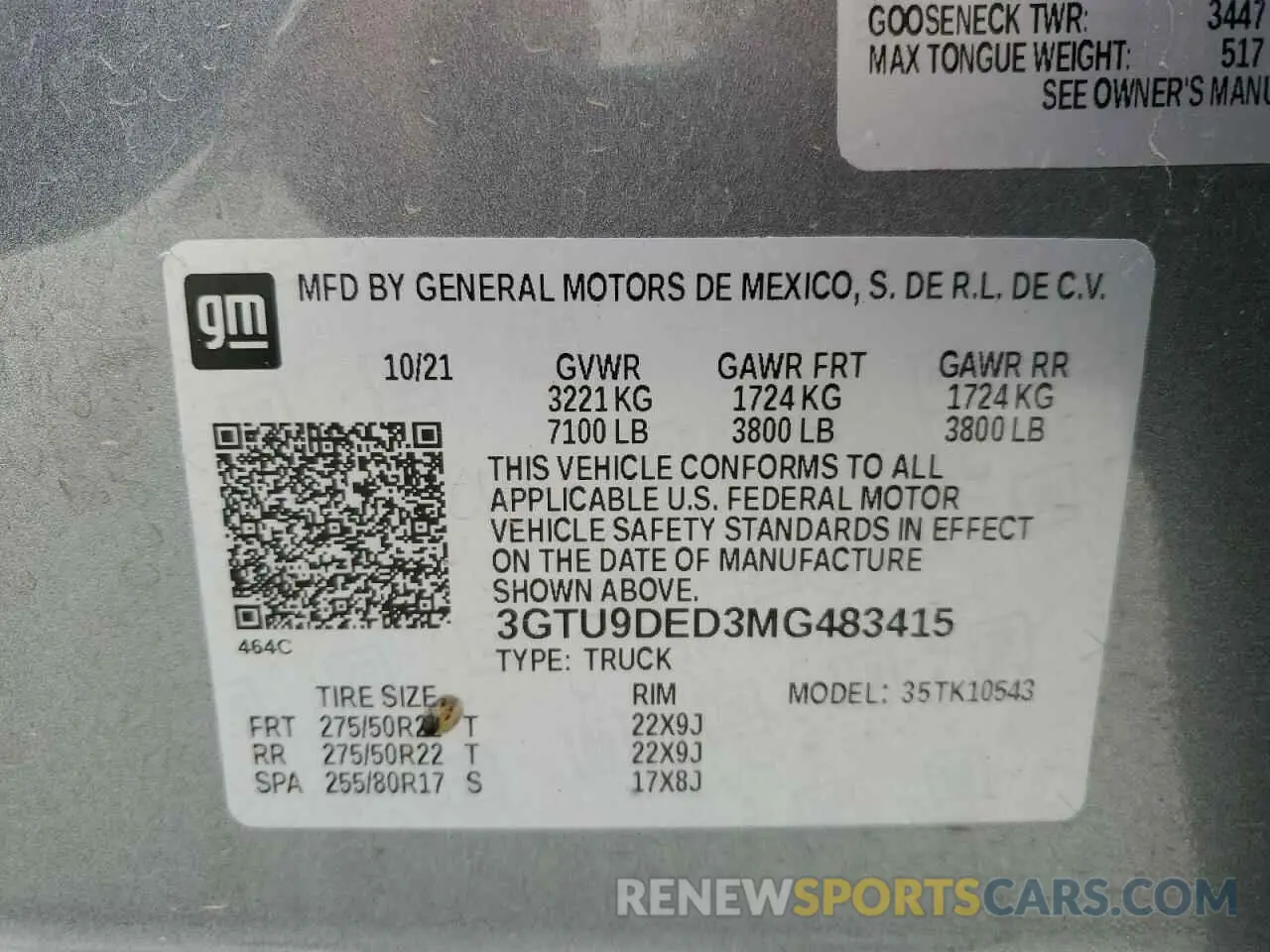13 Photograph of a damaged car 3GTU9DED3MG483415 GMC SIERRA 2021